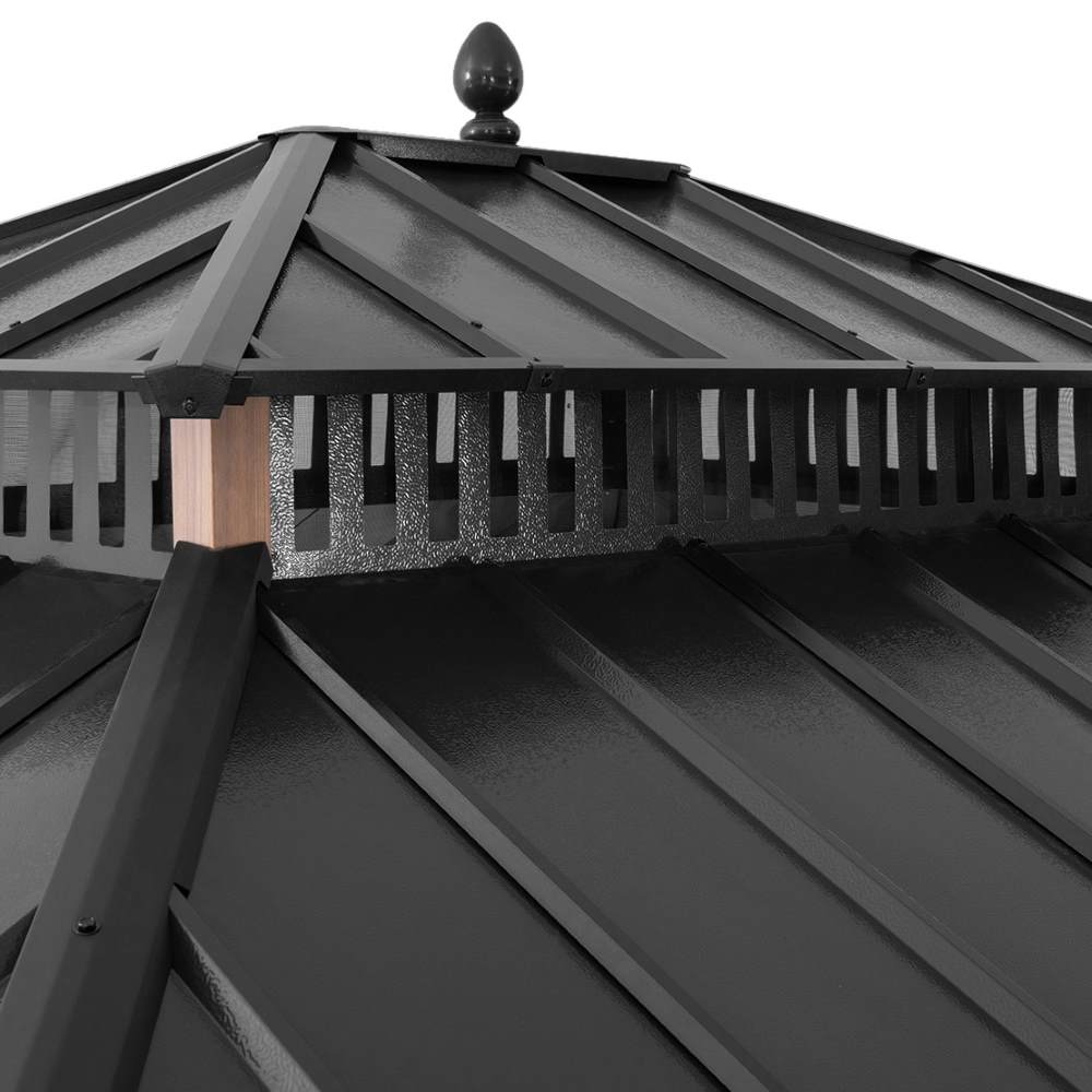 SUNJOY Kingston 12x10 Gazebo with Netting & Curtain | Steel Roof - Woodgrain Aluminum Posts