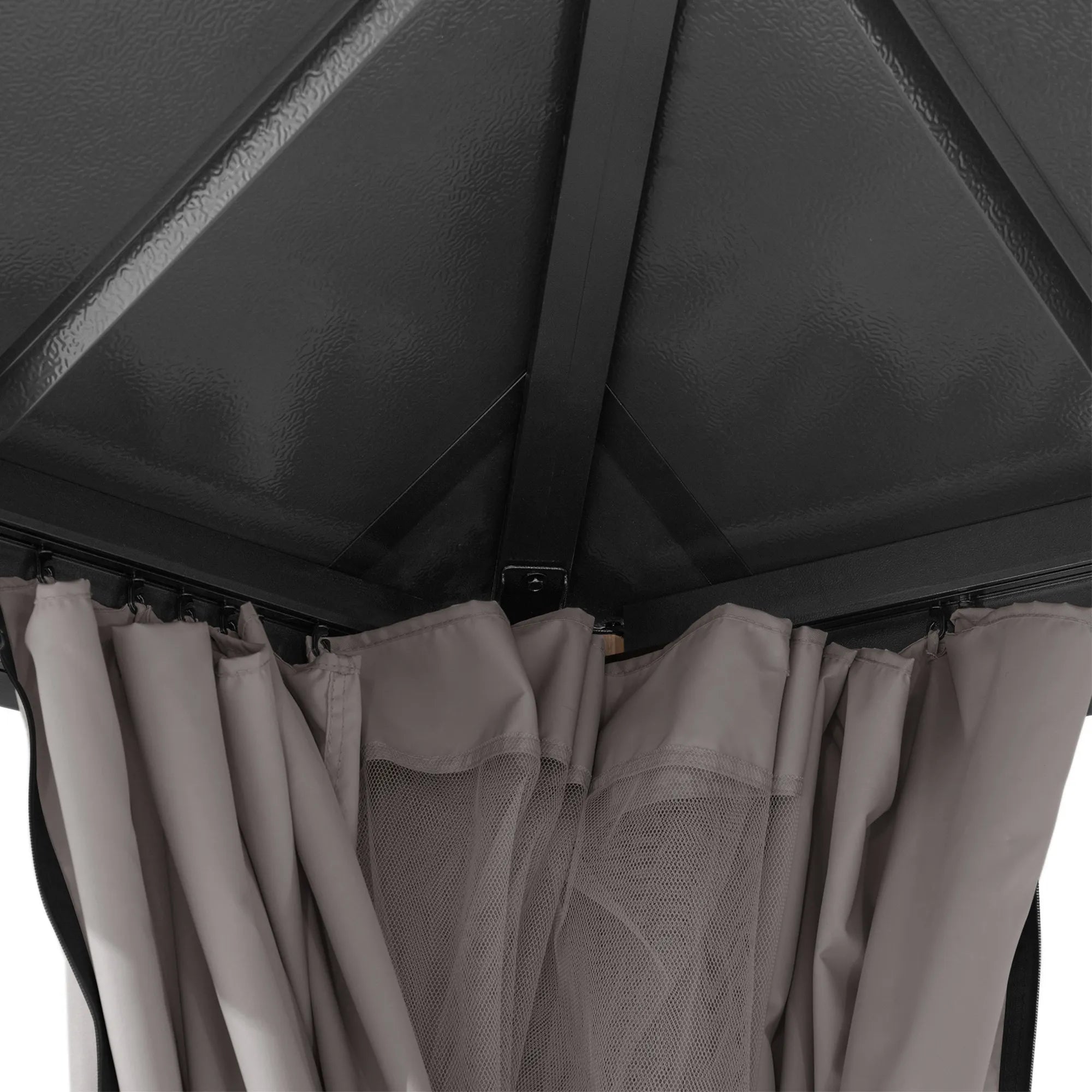 SUNJOY Kingston 12x10 Gazebo with Netting & Curtain | Steel Roof - Woodgrain Aluminum Posts