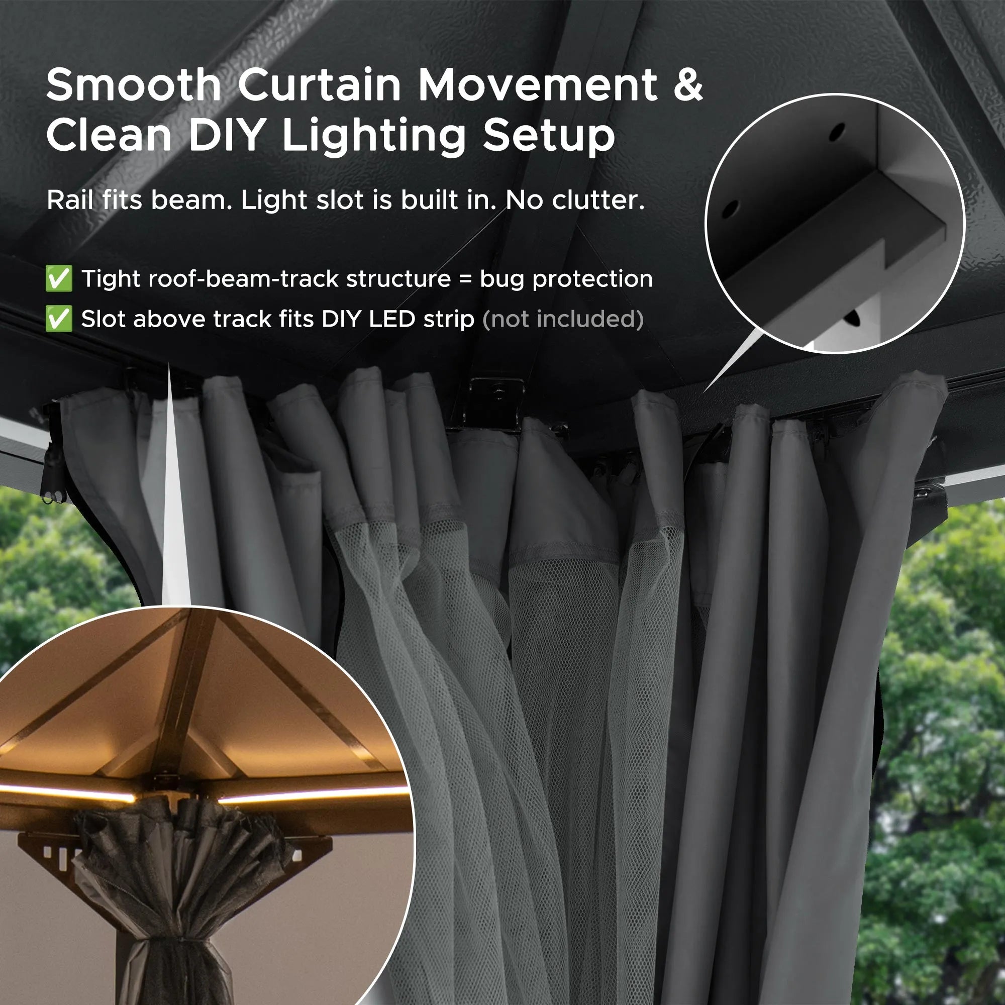 SUNJOY Kingston 12x10 Gazebo with Netting & Curtain | Steel Roof - Gray Aluminum Posts