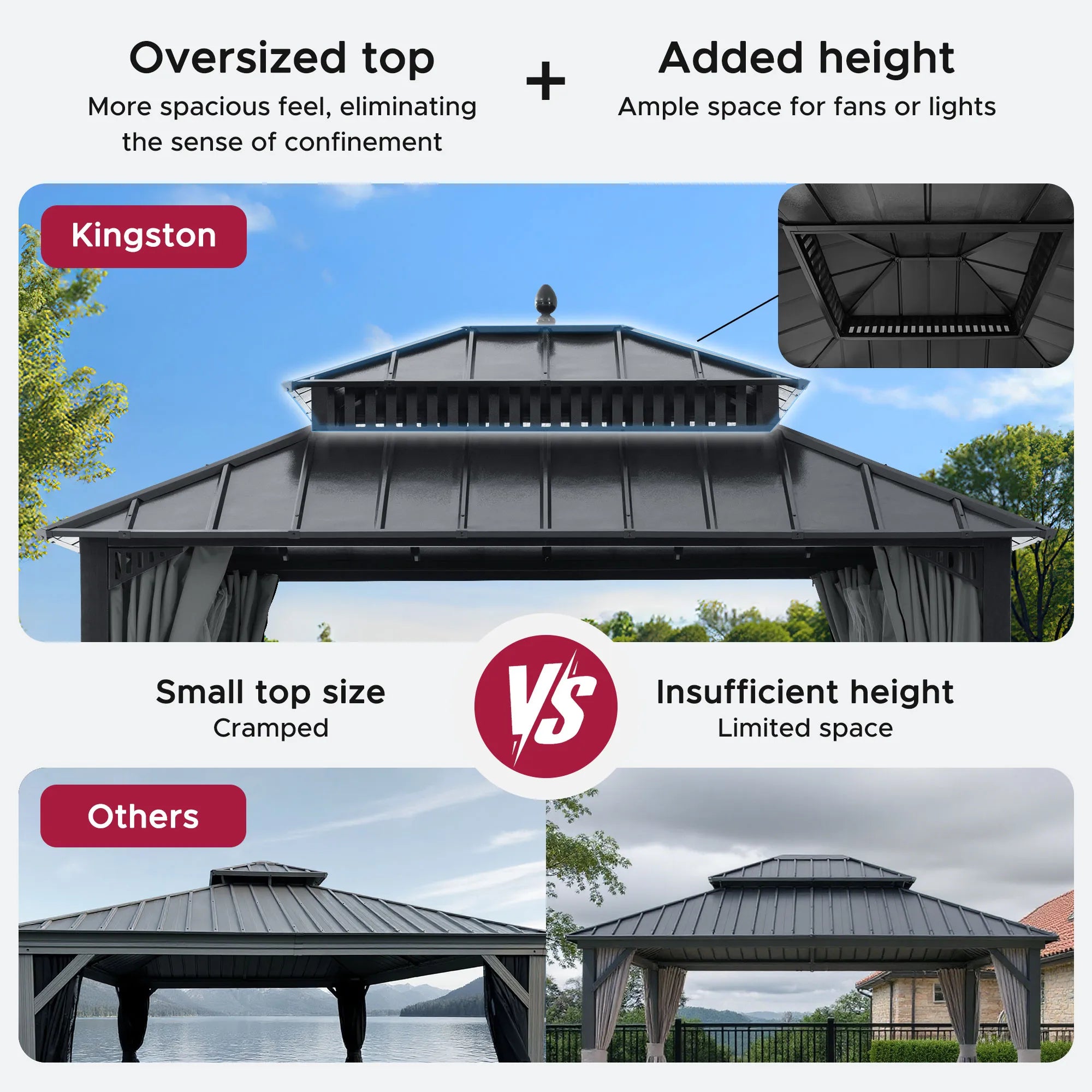 SUNJOY Kingston 12x10 Gazebo with Netting & Curtain | Steel Roof - Gray Aluminum Posts