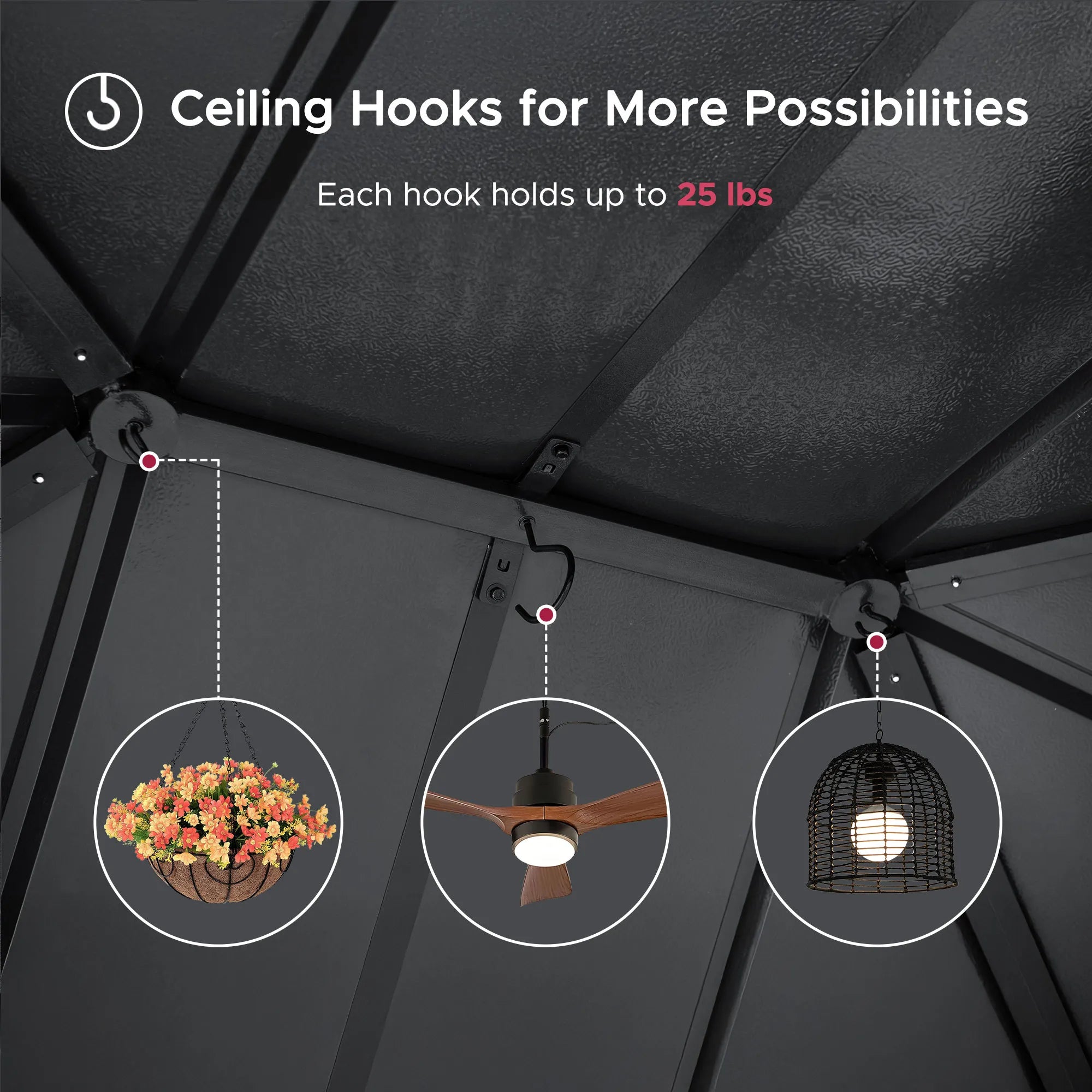 SUNJOY Kingston 12x10 Gazebo with Netting & Curtain | Steel Roof - Gray Aluminum Posts