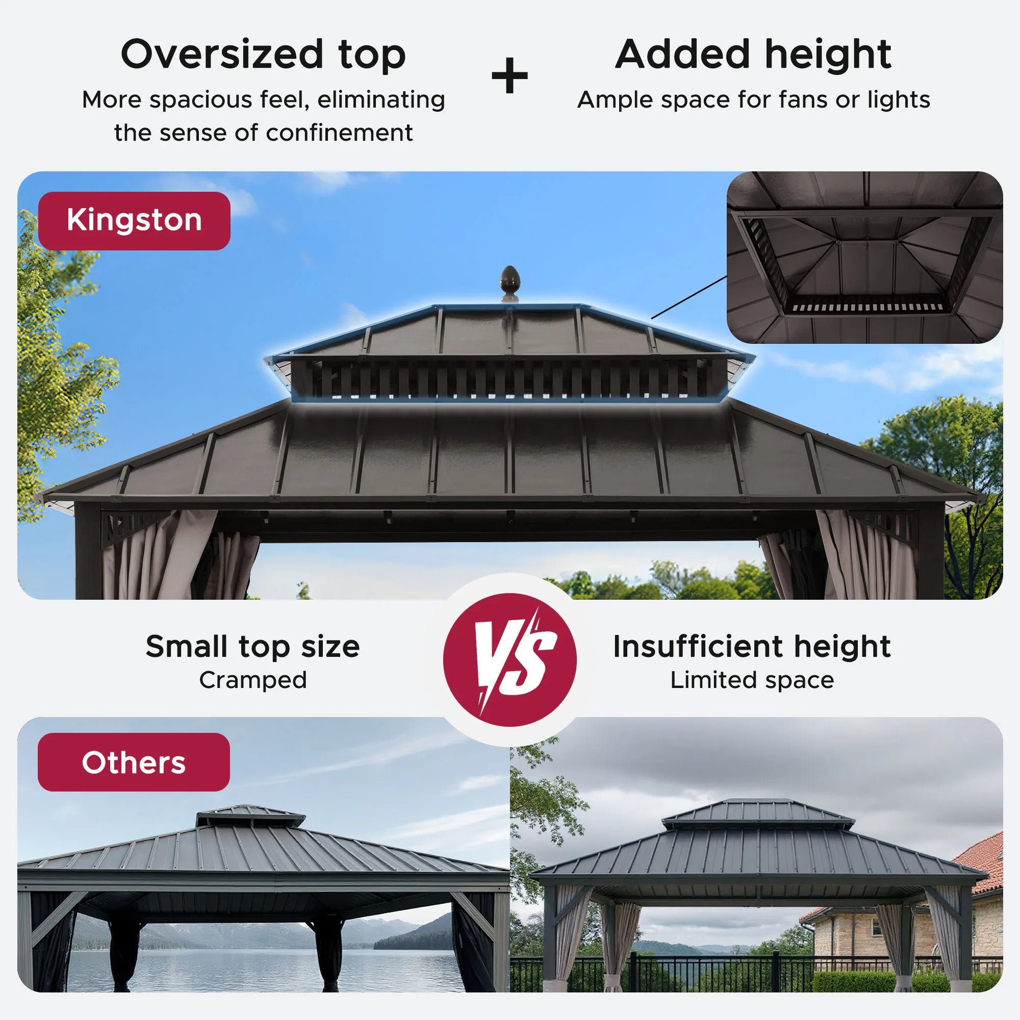 SUNJOY Kingston 12x10 Gazebo with Netting & Curtain | Steel Roof - Brown Aluminum Posts