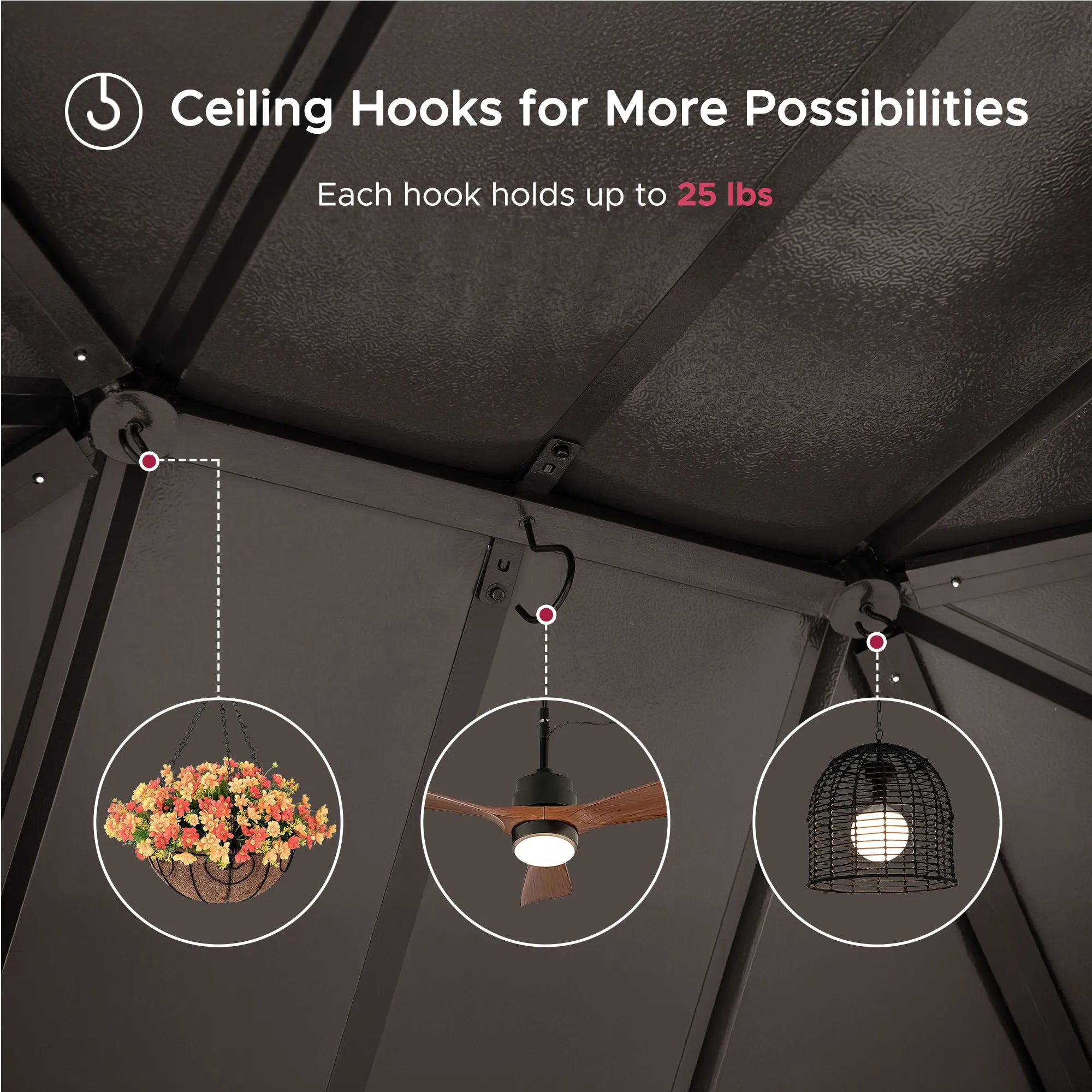 SUNJOY Kingston 12x10 Gazebo with Netting & Curtain | Steel Roof - Brown Aluminum Posts