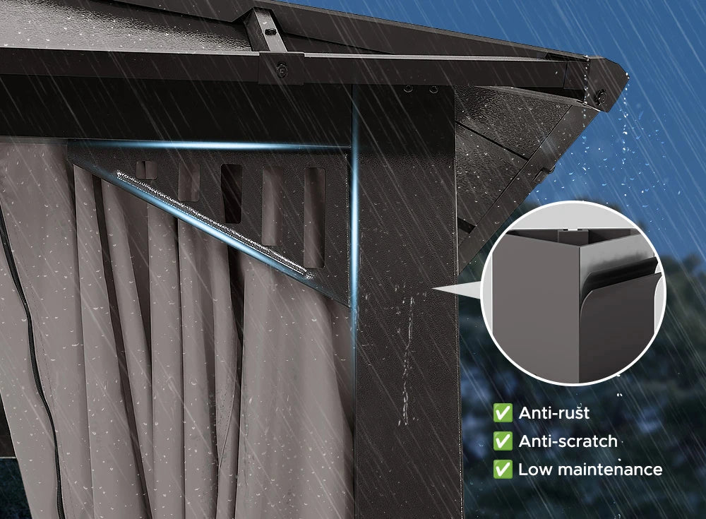 SUNJOY Kingston 12x10 Gazebo with Netting & Curtain | Steel Roof - Brown Aluminum Posts