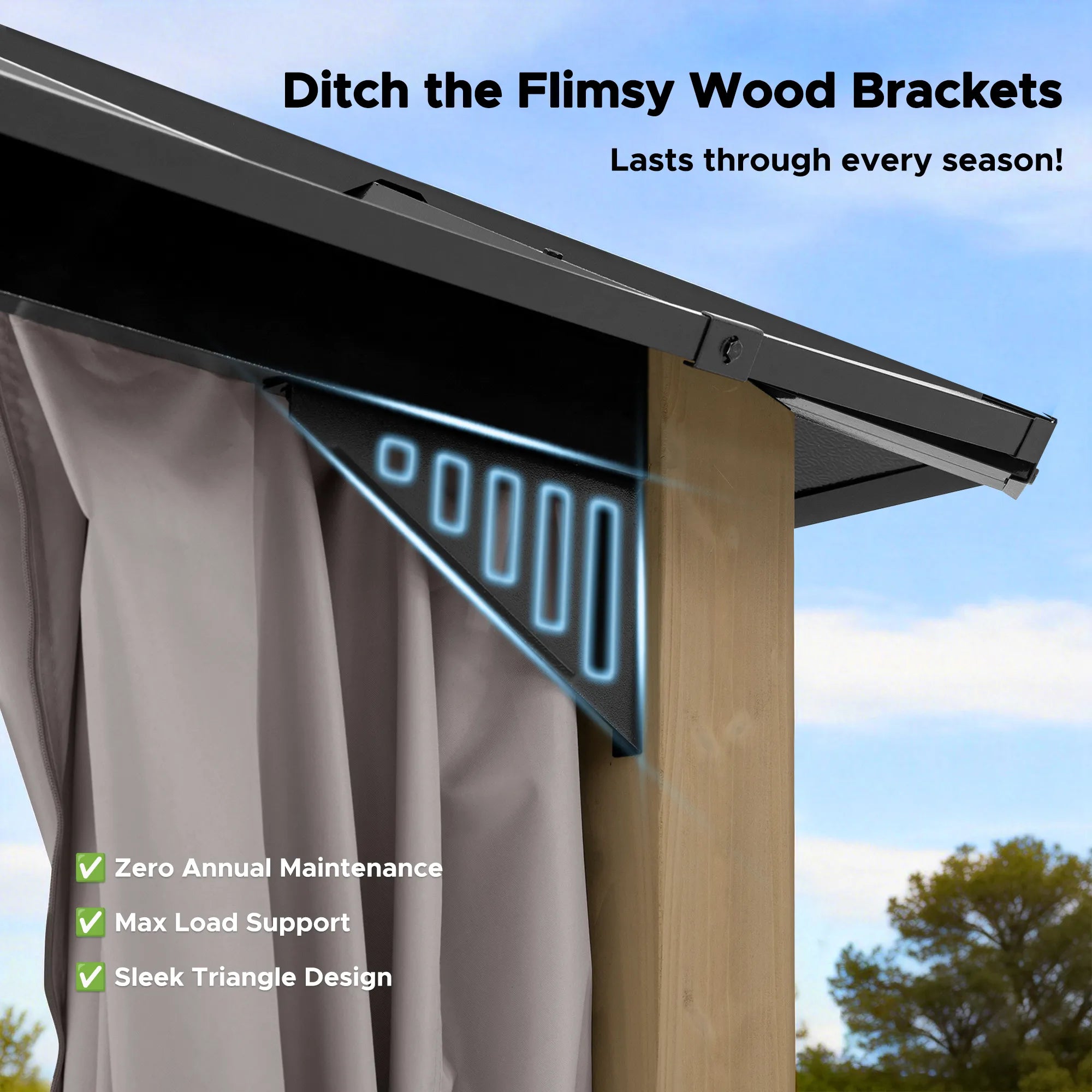 SUNJOY Kingston 12x10 Gazebo with Netting & Curtain | Steel Roof with Extra-Tall & Oversized Vent Top - Ceadr Wood Posts