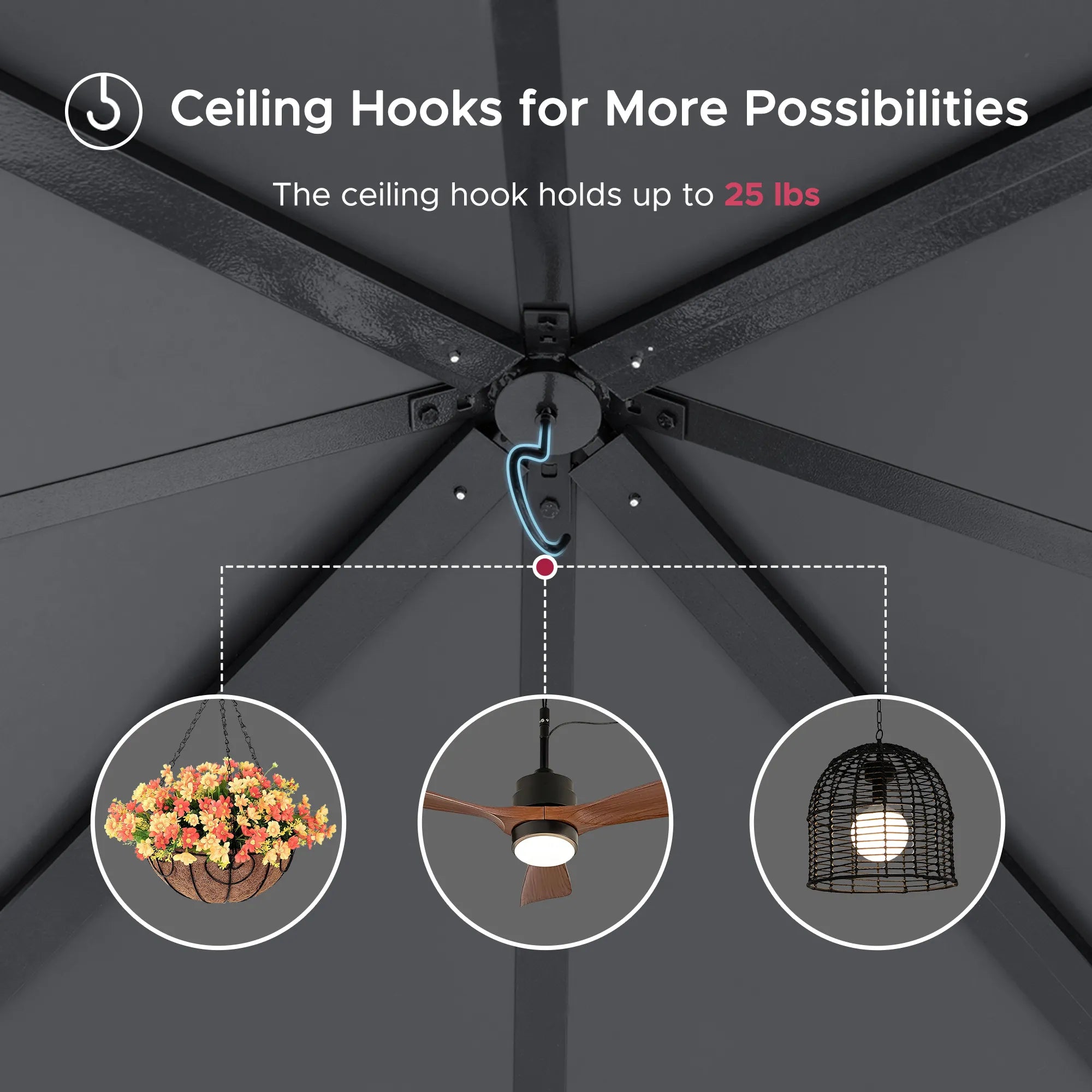 SUNJOY Kingston 10x10 Gazebo with Netting & Curtain | Steel Roof - Gray Aluminum Posts