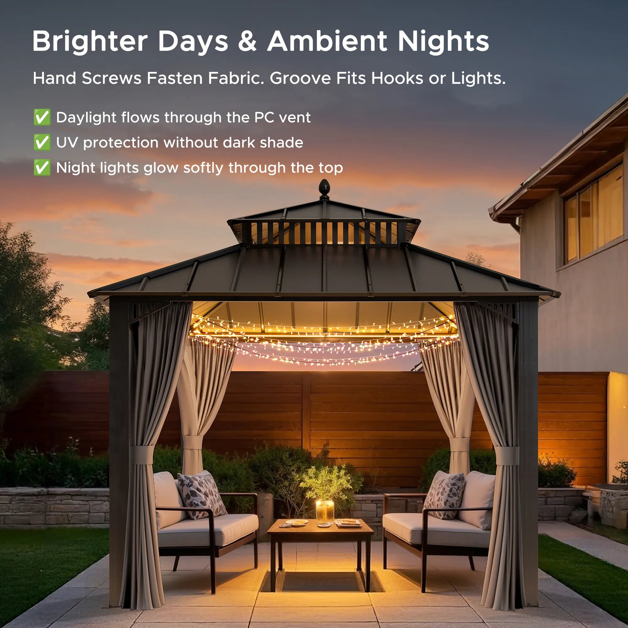 SUNJOY Kingston 10x10 Gazebo with Netting & Curtain | Steel Roof - Gray Aluminum Posts