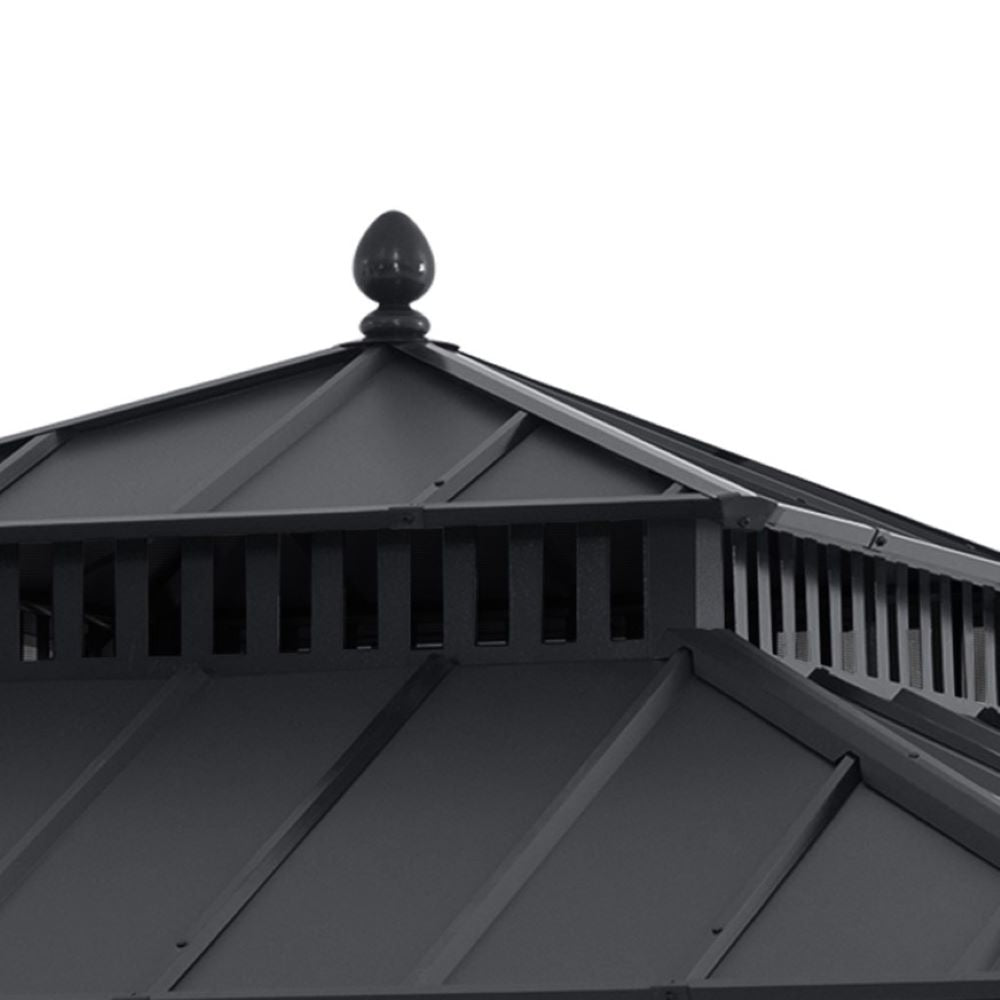 SUNJOY Kingston 10x10 Gazebo with Netting & Curtain | Steel Roof - Gray Aluminum Posts