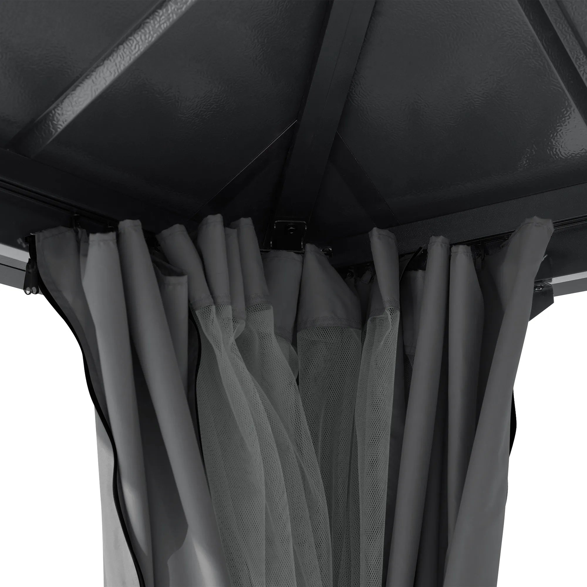 SUNJOY Kingston 10x10 Gazebo with Netting & Curtain | Steel Roof - Gray Aluminum Posts