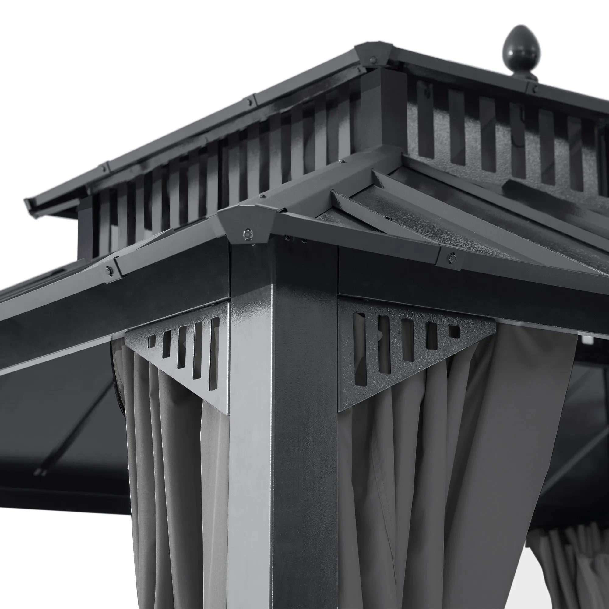 SUNJOY Kingston 10x10 Gazebo with Netting & Curtain | Steel Roof - Gray Aluminum Posts