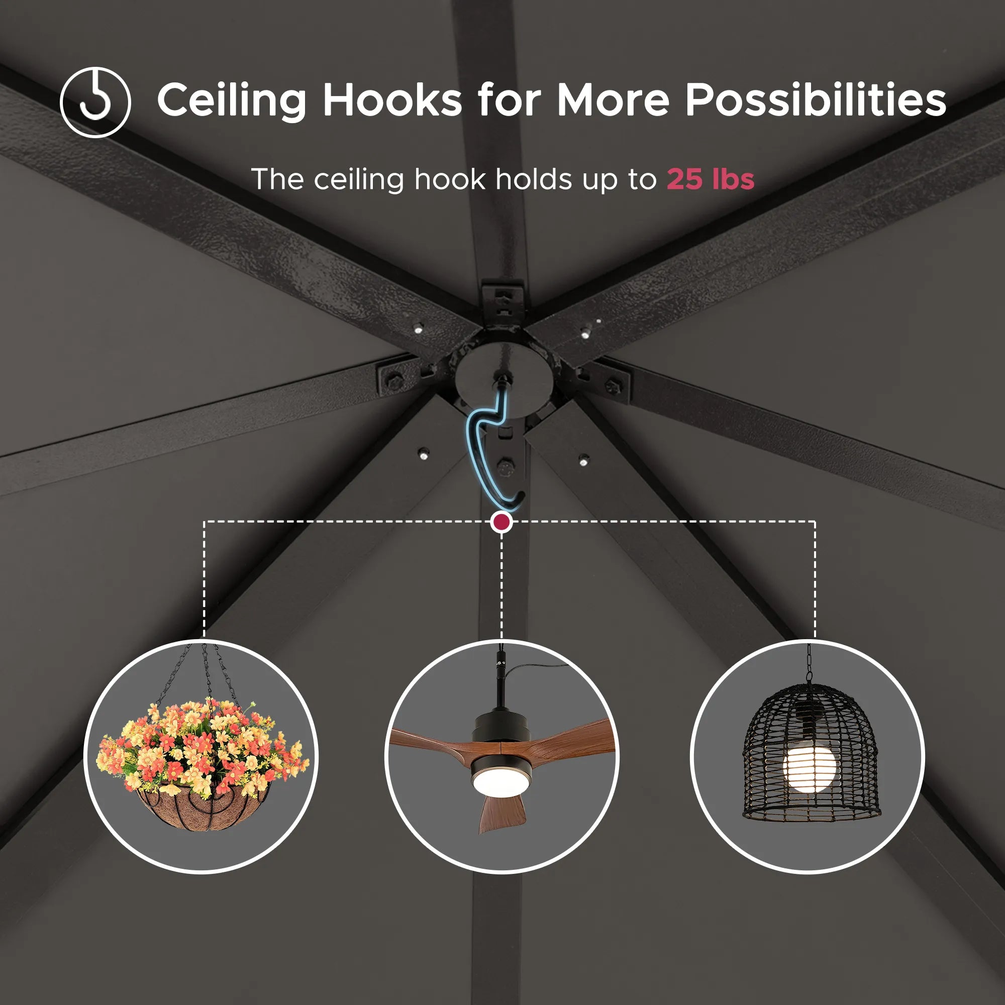 SUNJOY Kingston 10x10 Gazebo with Netting & Curtain | Steel Roof - Brown Aluminum Posts