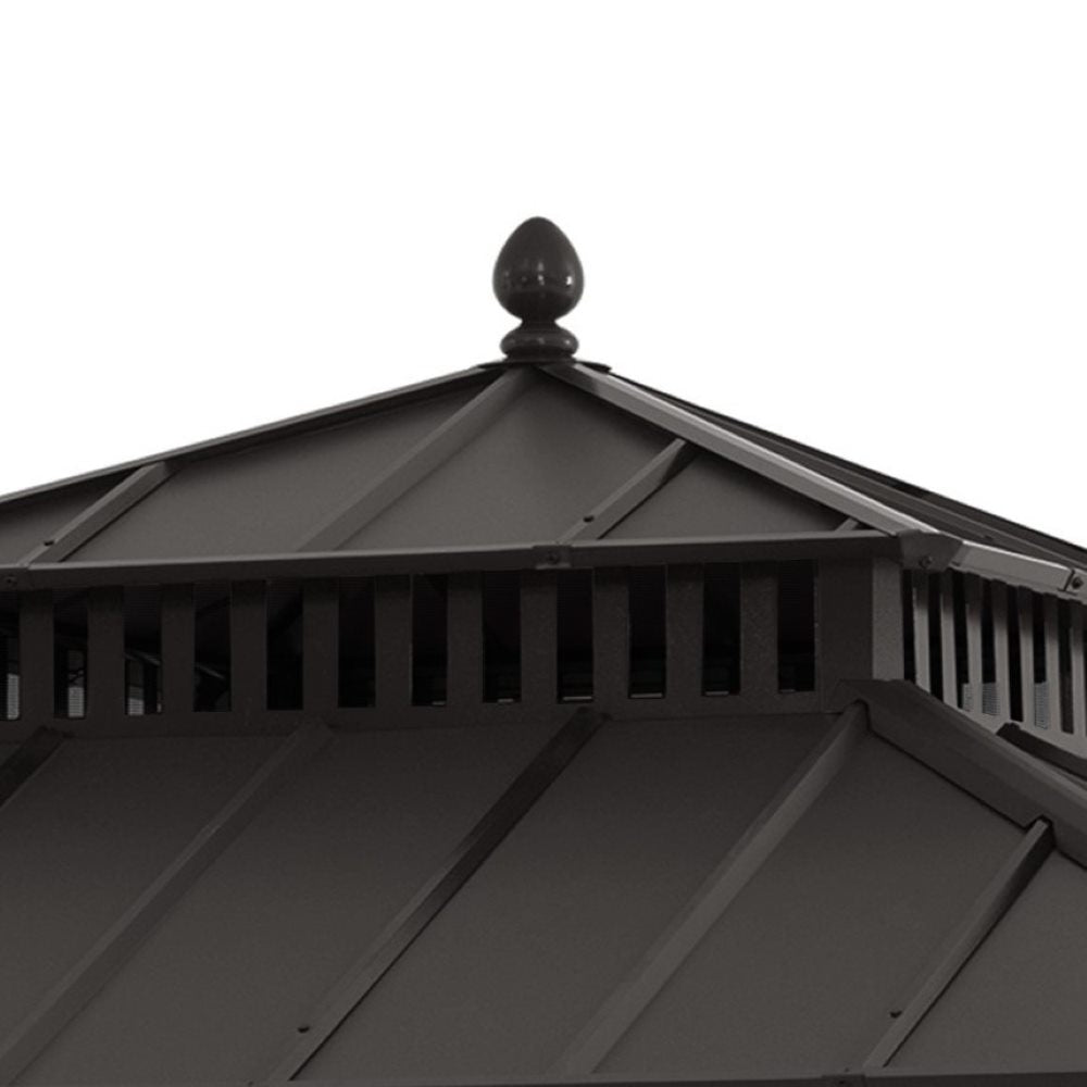 SUNJOY Kingston 10x10 Gazebo with Netting & Curtain | Steel Roof - Brown Aluminum Posts