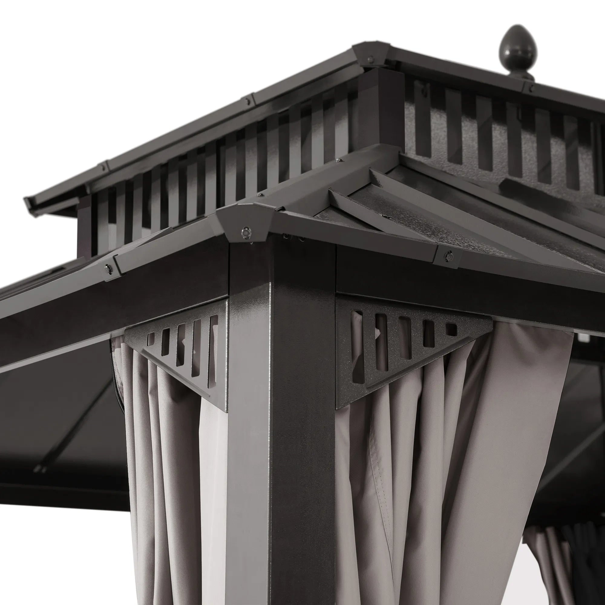 SUNJOY Kingston 10x10 Gazebo with Netting & Curtain | Steel Roof - Brown Aluminum Posts