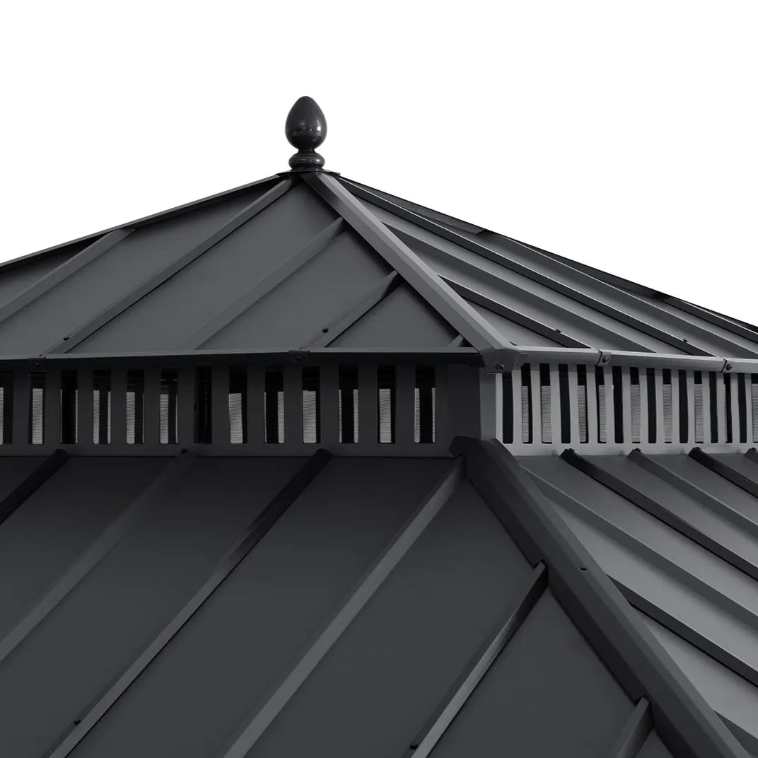 SUNJOY Kingston 12x12 Gazebo with Netting & Curtain | Steel Roof - Gray Aluminum Posts