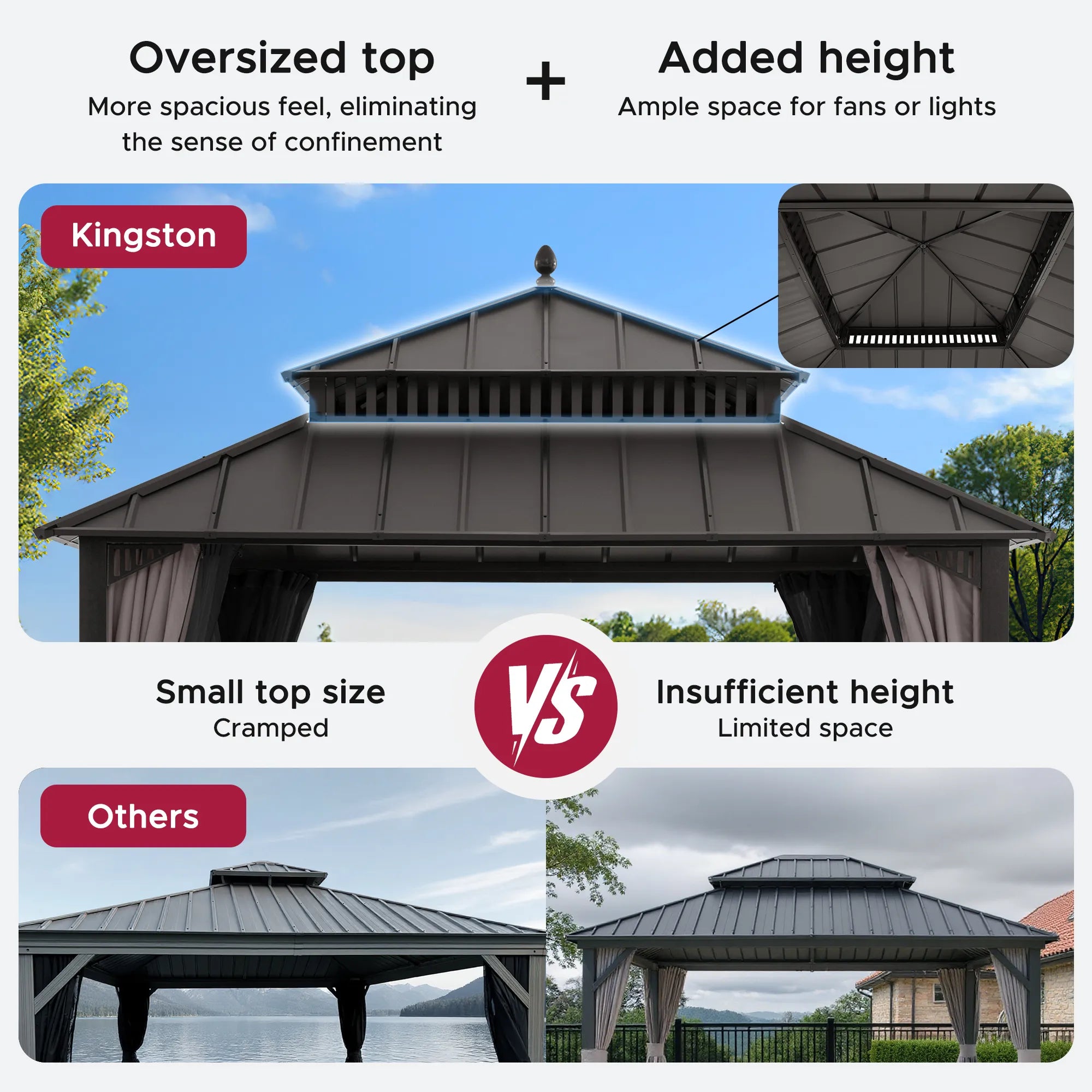 SUNJOY Kingston 12x12 Gazebo with Netting & Curtain | Steel Roof - Brown Aluminum Posts