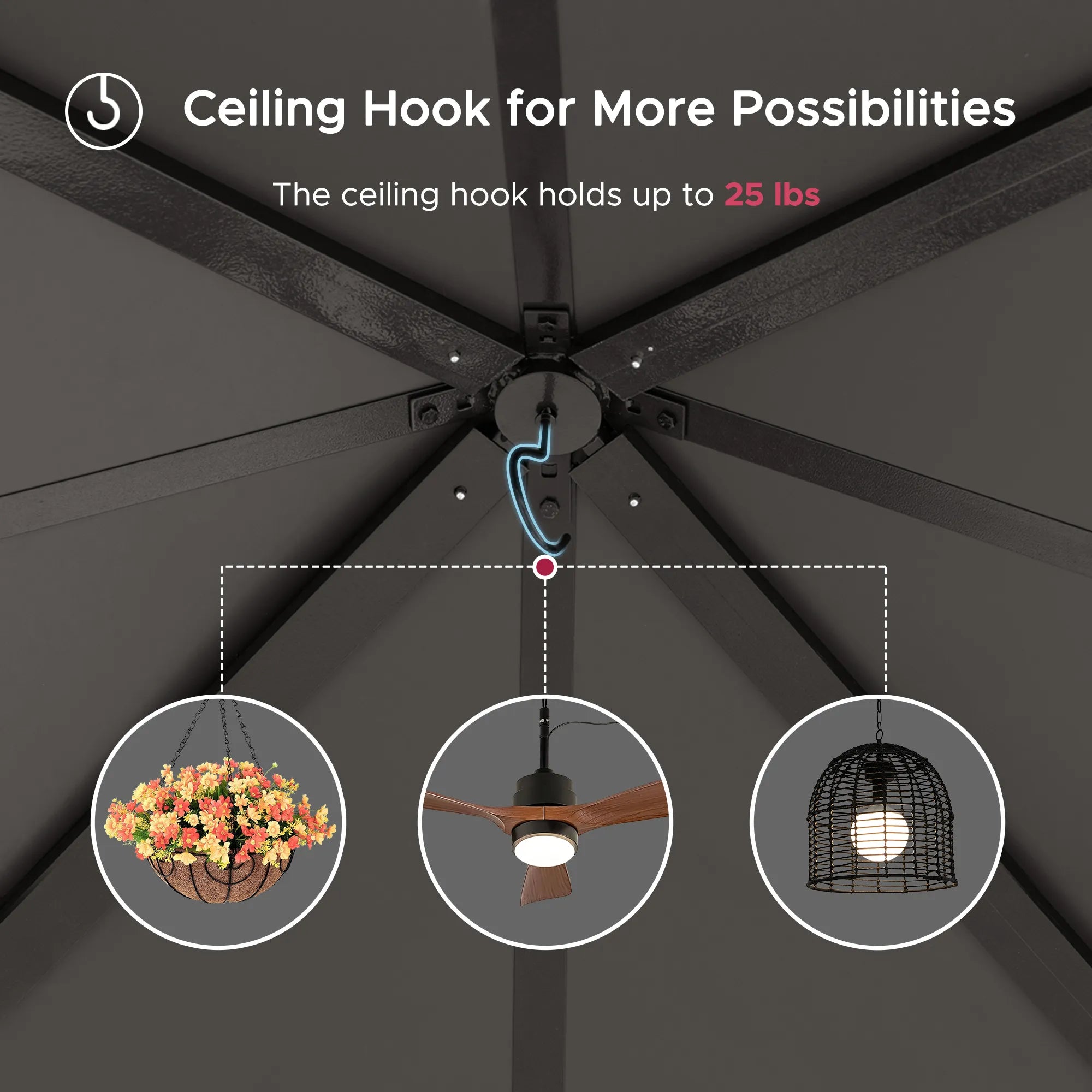 SUNJOY Kingston 12x12 Gazebo with Netting & Curtain | Steel Roof - Brown Aluminum Posts