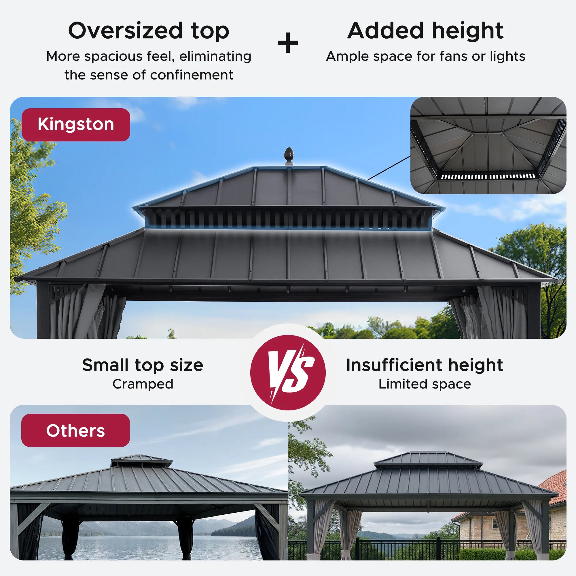 SUNJOY Kingston 12x14 Gazebo with Netting & Curtain | Steel Roof - Gray Aluminum Posts