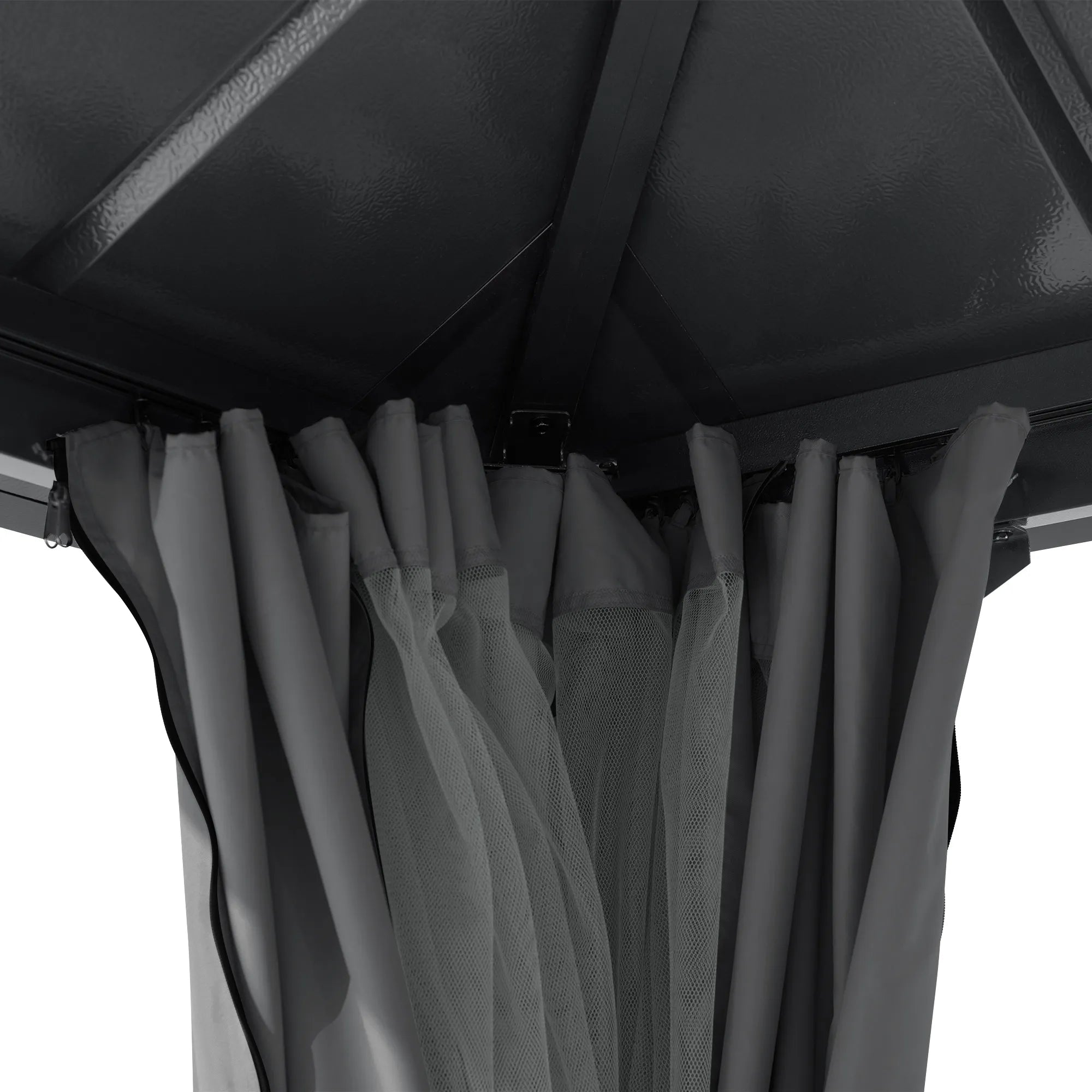 SUNJOY Kingston 12x14 Gazebo with Netting & Curtain | Steel Roof - Gray Aluminum Posts