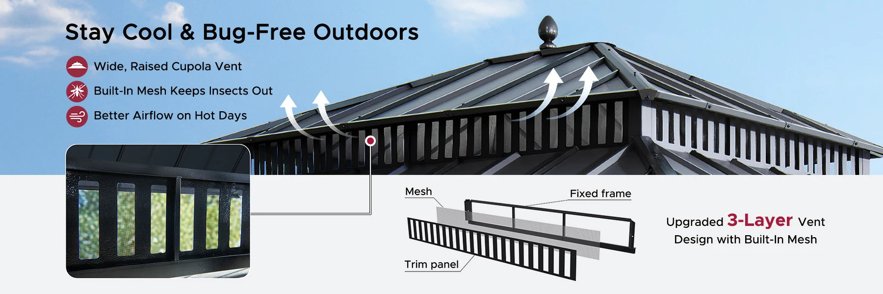SUNJOY Kingston 12x14 Gazebo with Netting & Curtain | Steel Roof - Gray Aluminum Posts