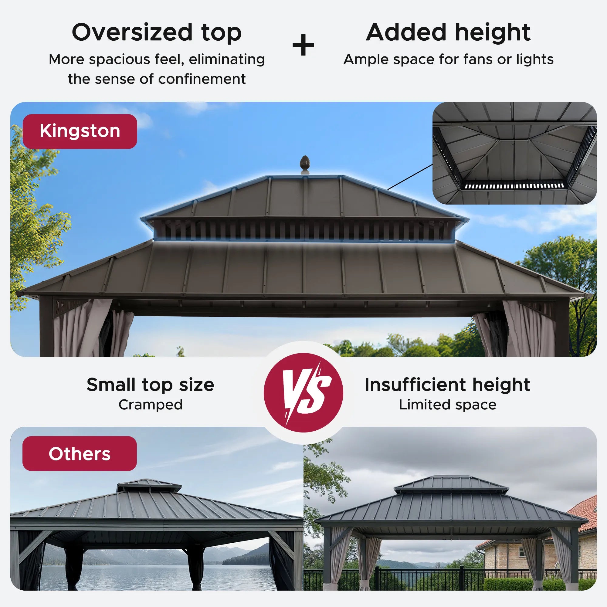 SUNJOY Kingston 12x14 Gazebo with Netting & Curtain | Steel Roof - Brown Aluminum Posts