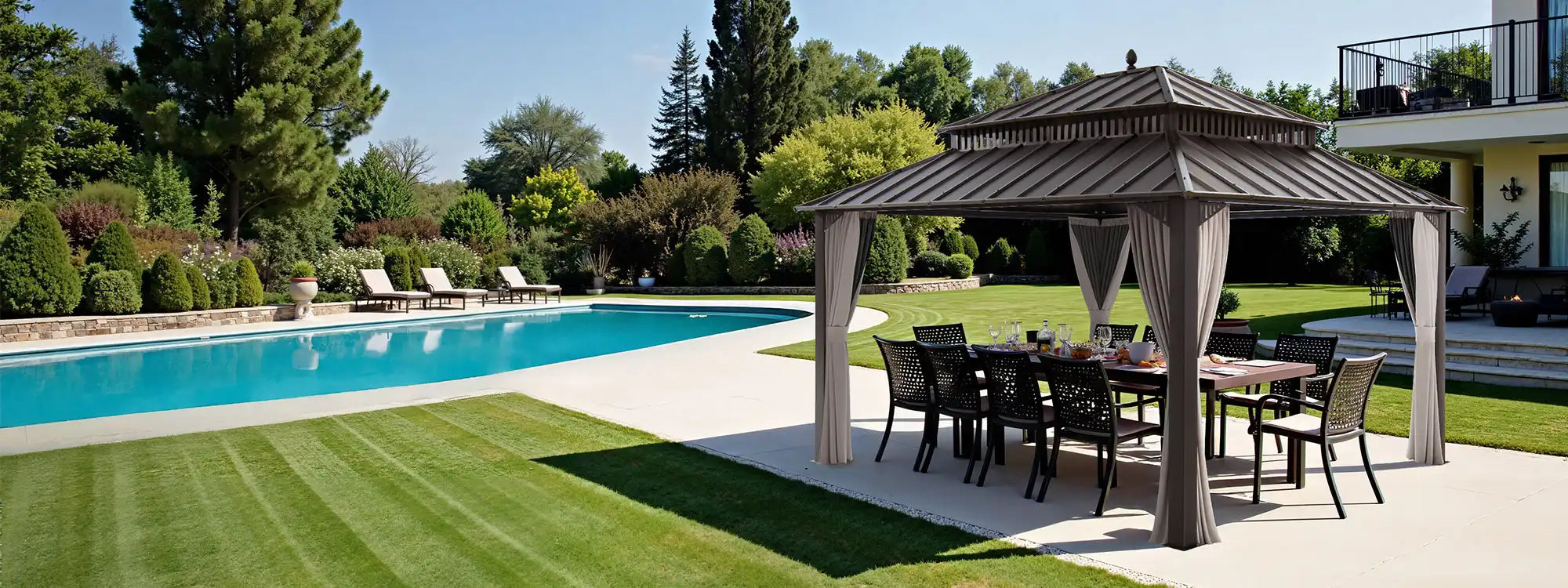 SUNJOY Kingston 12x14 Gazebo with Netting & Curtain | Steel Roof - Brown Aluminum Posts