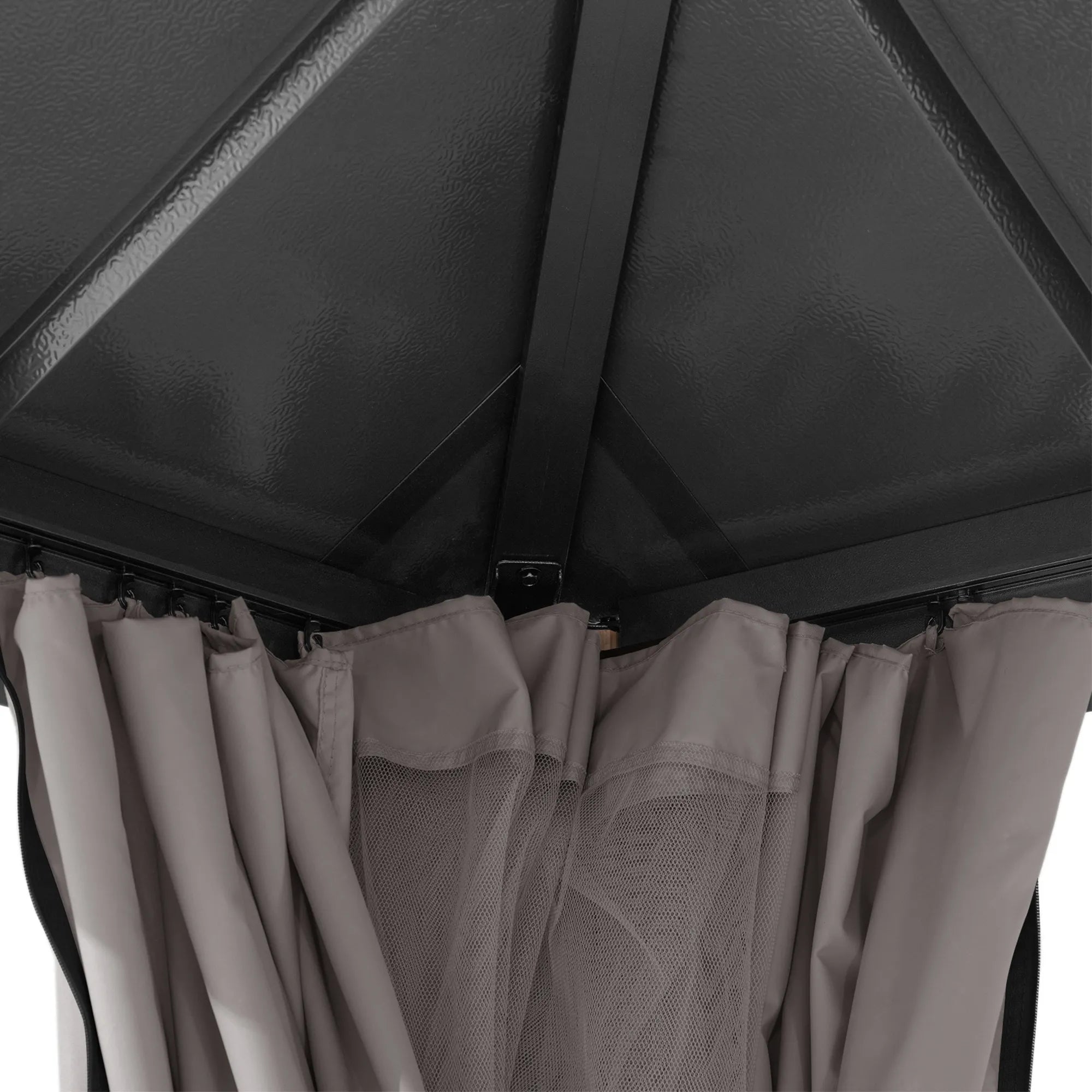SUNJOY Kingston 12x16 Gazebo with Netting & Curtain | Steel Roof - Woodgrain Aluminum Posts (Copy)