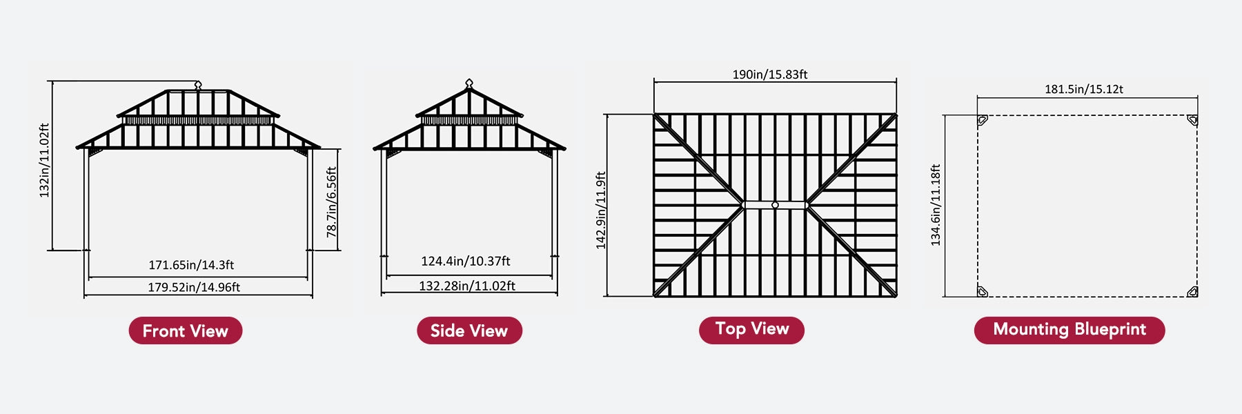 SUNJOY Kingston 12x16 Gazebo with Netting & Curtain | Steel Roof - Gray Aluminum Posts