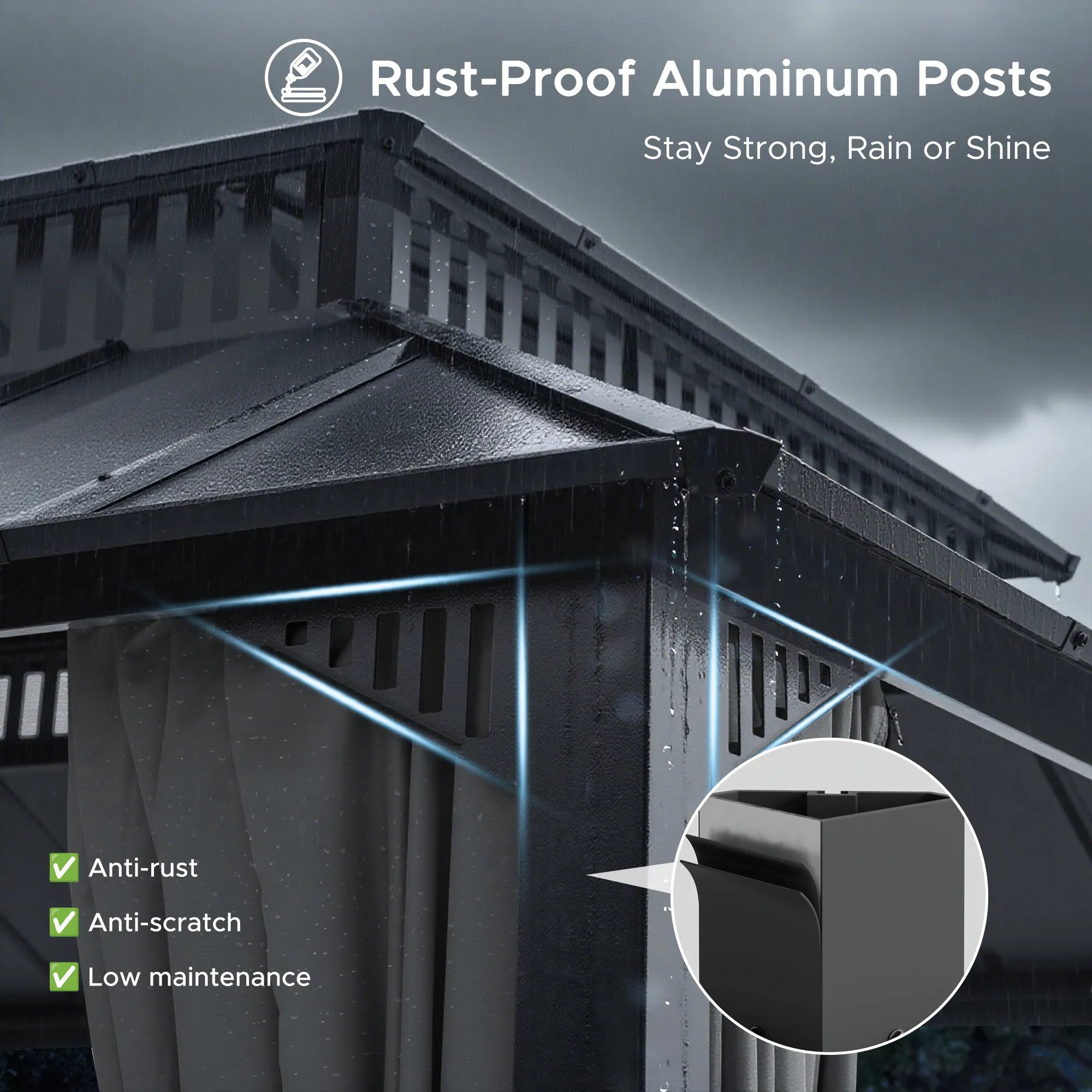 SUNJOY Kingston 12x16 Gazebo with Netting & Curtain | Steel Roof - Gray Aluminum Posts