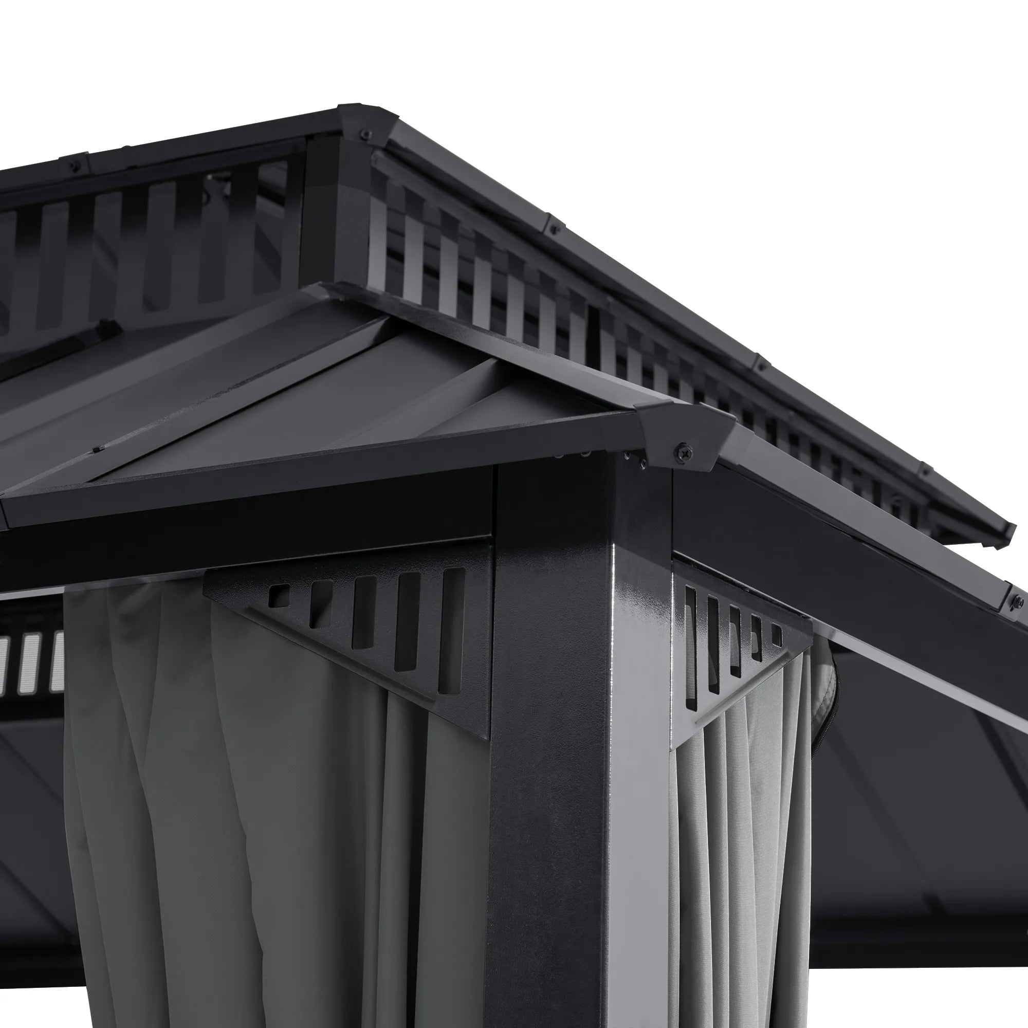 SUNJOY Kingston 12x16 Gazebo with Netting & Curtain | Steel Roof - Gray Aluminum Posts