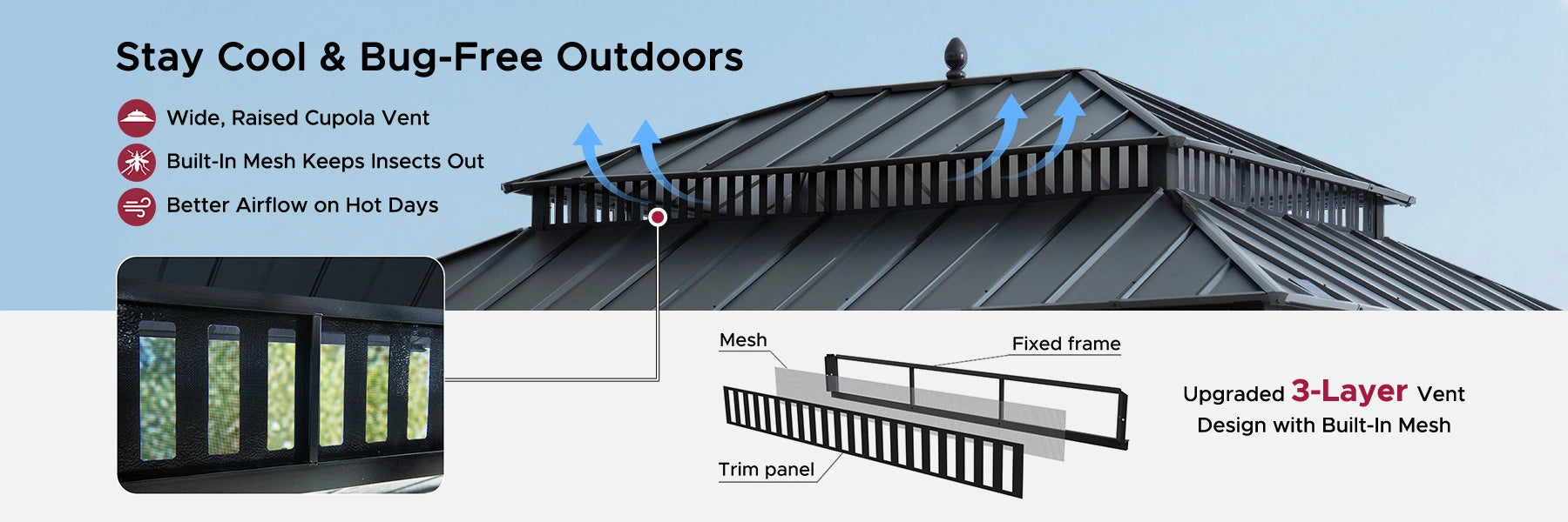 SUNJOY Kingston 12x16 Gazebo with Netting & Curtain | Steel Roof - Gray Aluminum Posts