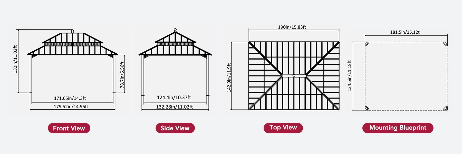 SUNJOY Kingston 12x16 Gazebo with Netting & Curtain | Steel Roof - Brown Aluminum Posts