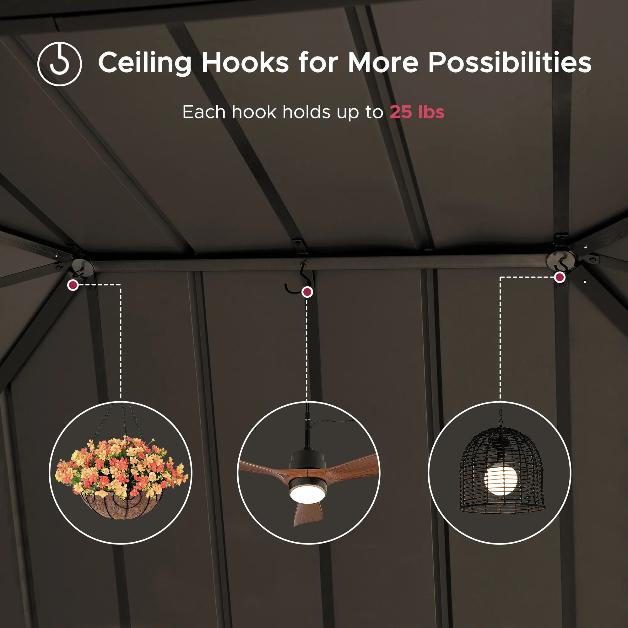 SUNJOY Kingston 12x16 Gazebo with Netting & Curtain | Steel Roof - Brown Aluminum Posts