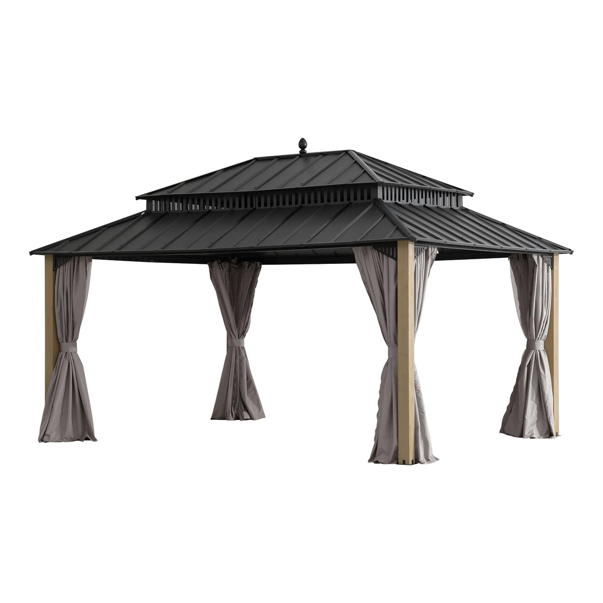 12x16 Patio Gazebo with Steel Roof, Tall Vent & Wood Posts | SUNJOY