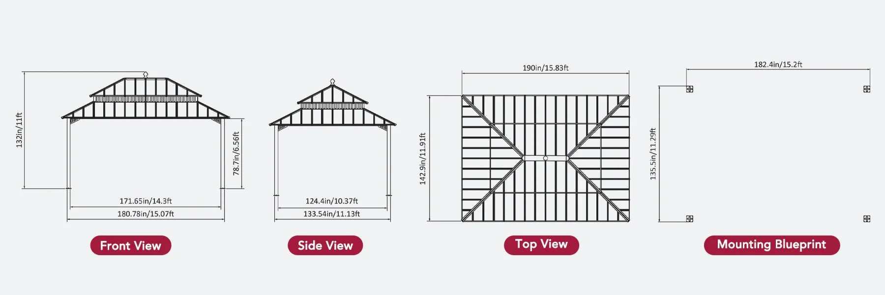 SUNJOY Kingston 12x16 Gazebo with Netting & Curtain | Steel Roof with Extra-Tall & Oversized Vent Top - Wood Posts