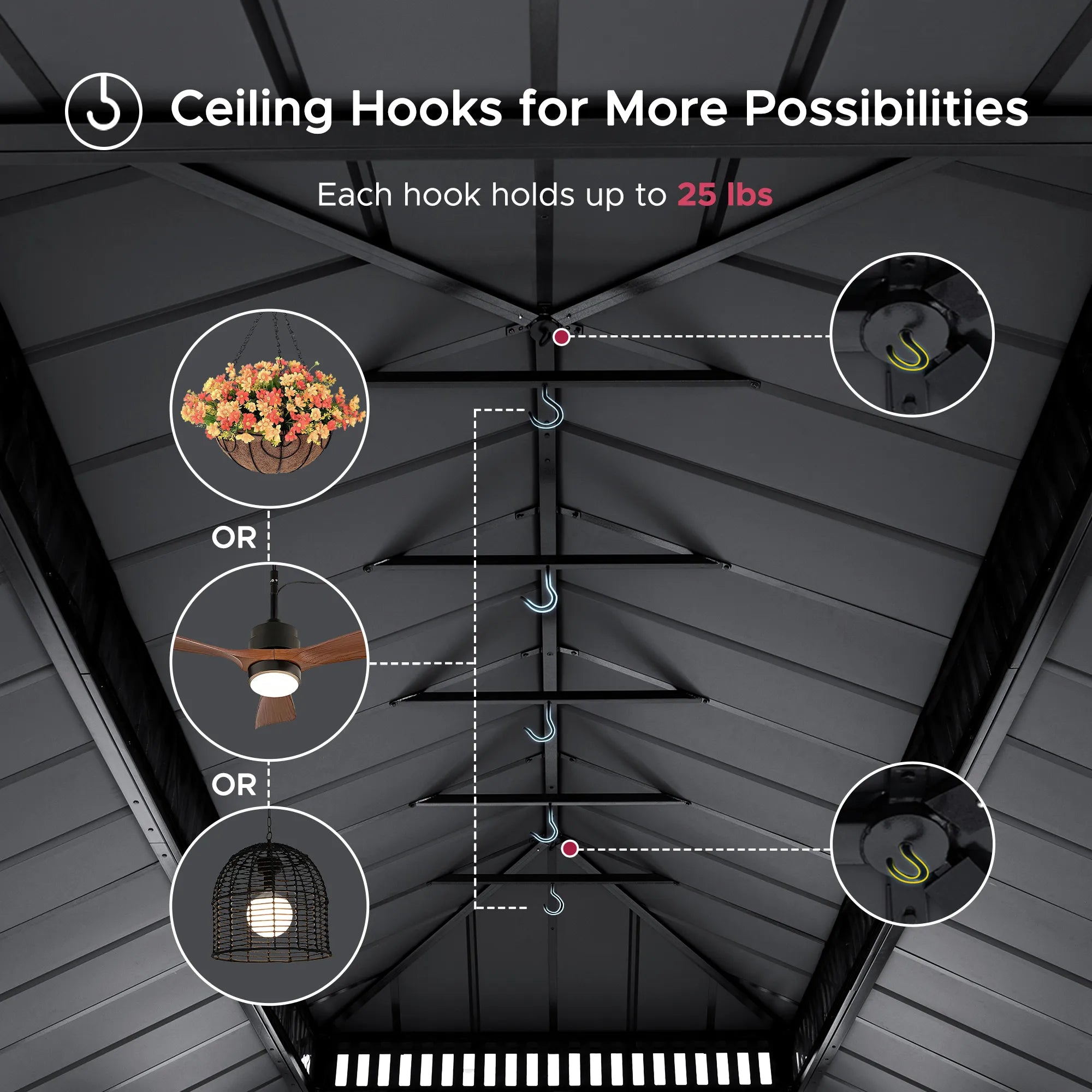 SUNJOY Kingston 12x20 Gazebo with Netting & Curtain | Steel Roof - Woodgrain Aluminum Posts