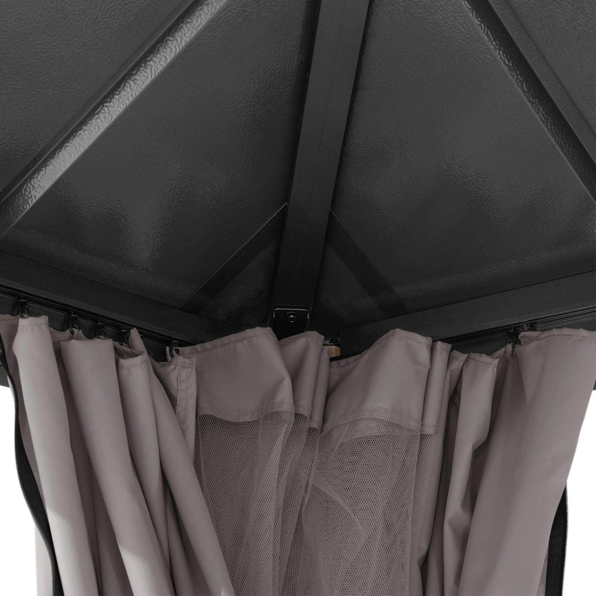 SUNJOY Kingston 12x20 Gazebo with Netting & Curtain | Steel Roof - Woodgrain Aluminum Posts