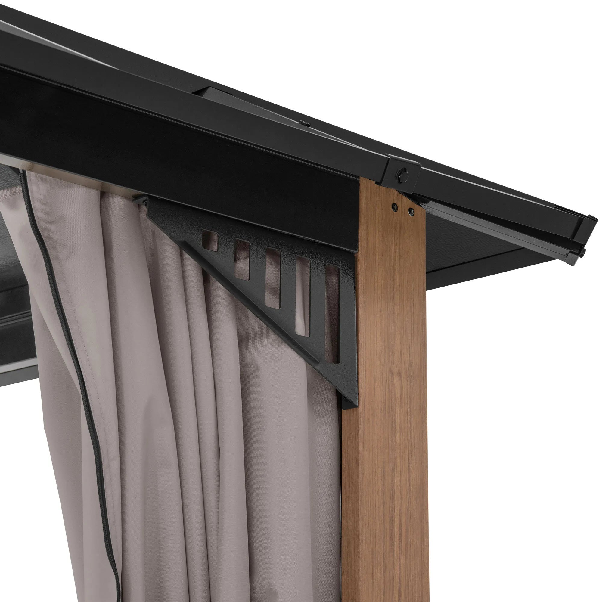 SUNJOY Kingston 12x20 Gazebo with Netting & Curtain | Steel Roof - Woodgrain Aluminum Posts
