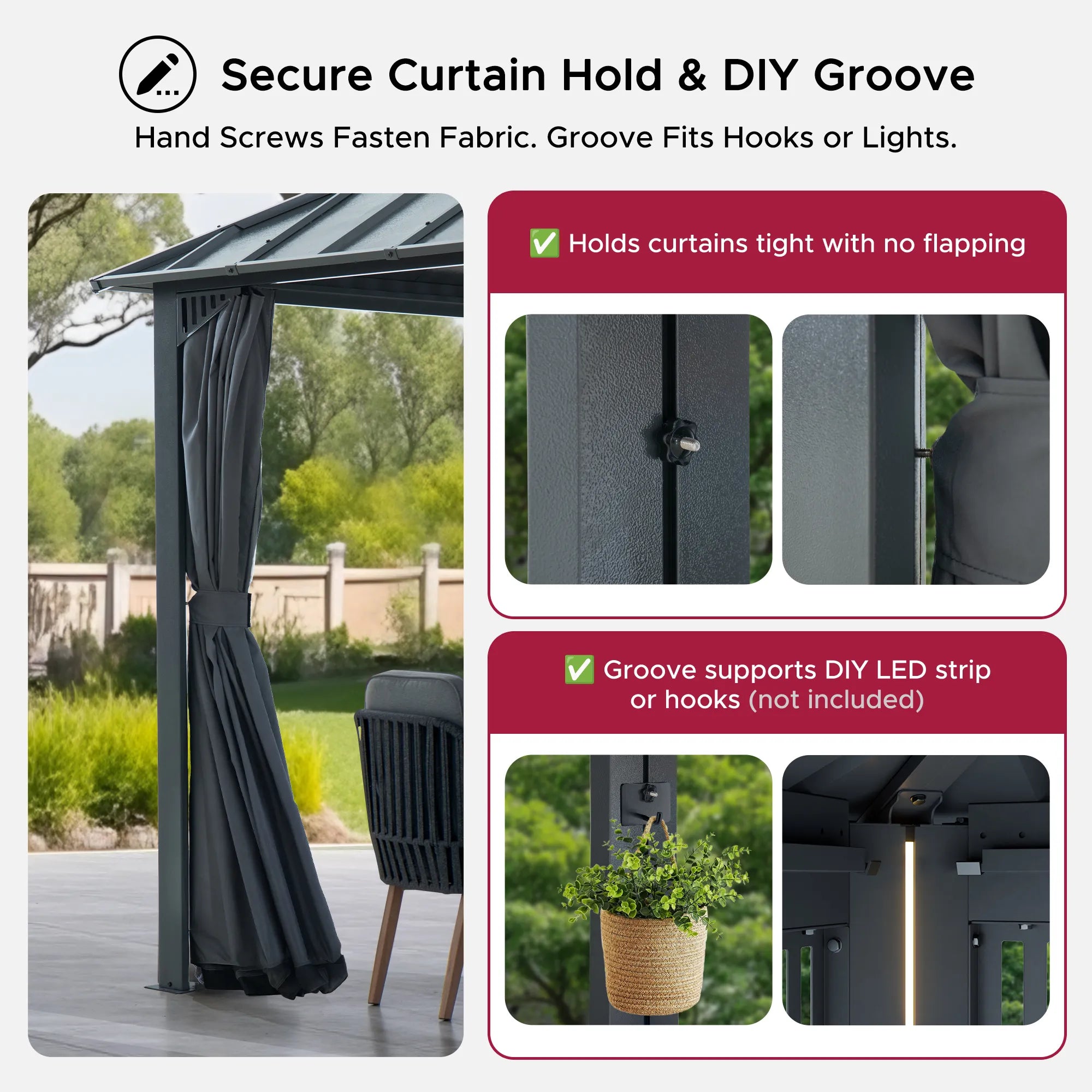 SUNJOY Kingston 12x20 Gazebo with Netting & Curtain | Steel Roof - Gray Aluminum Posts