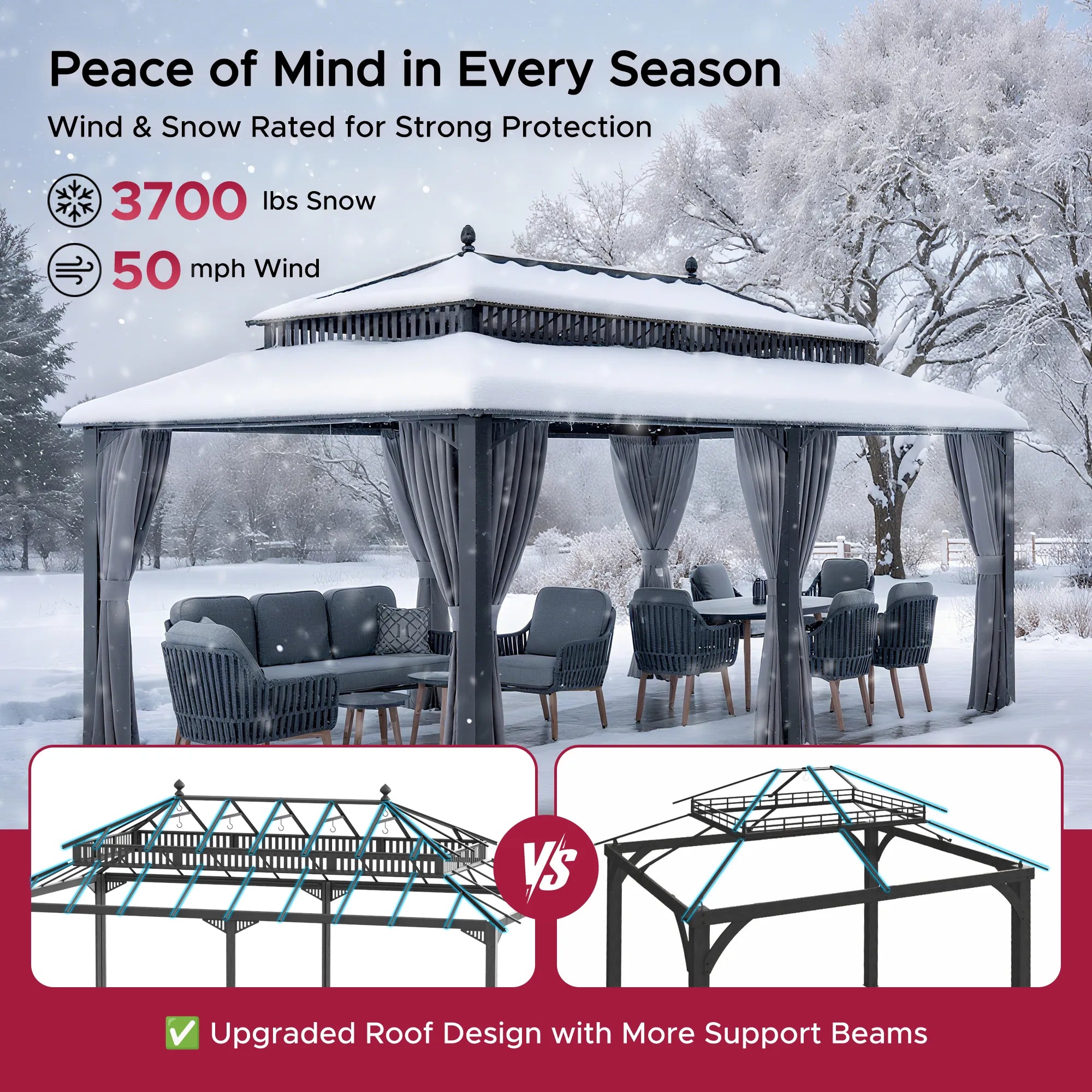 SUNJOY Kingston 12x20 Gazebo with Netting & Curtain | Steel Roof - Gray Aluminum Posts