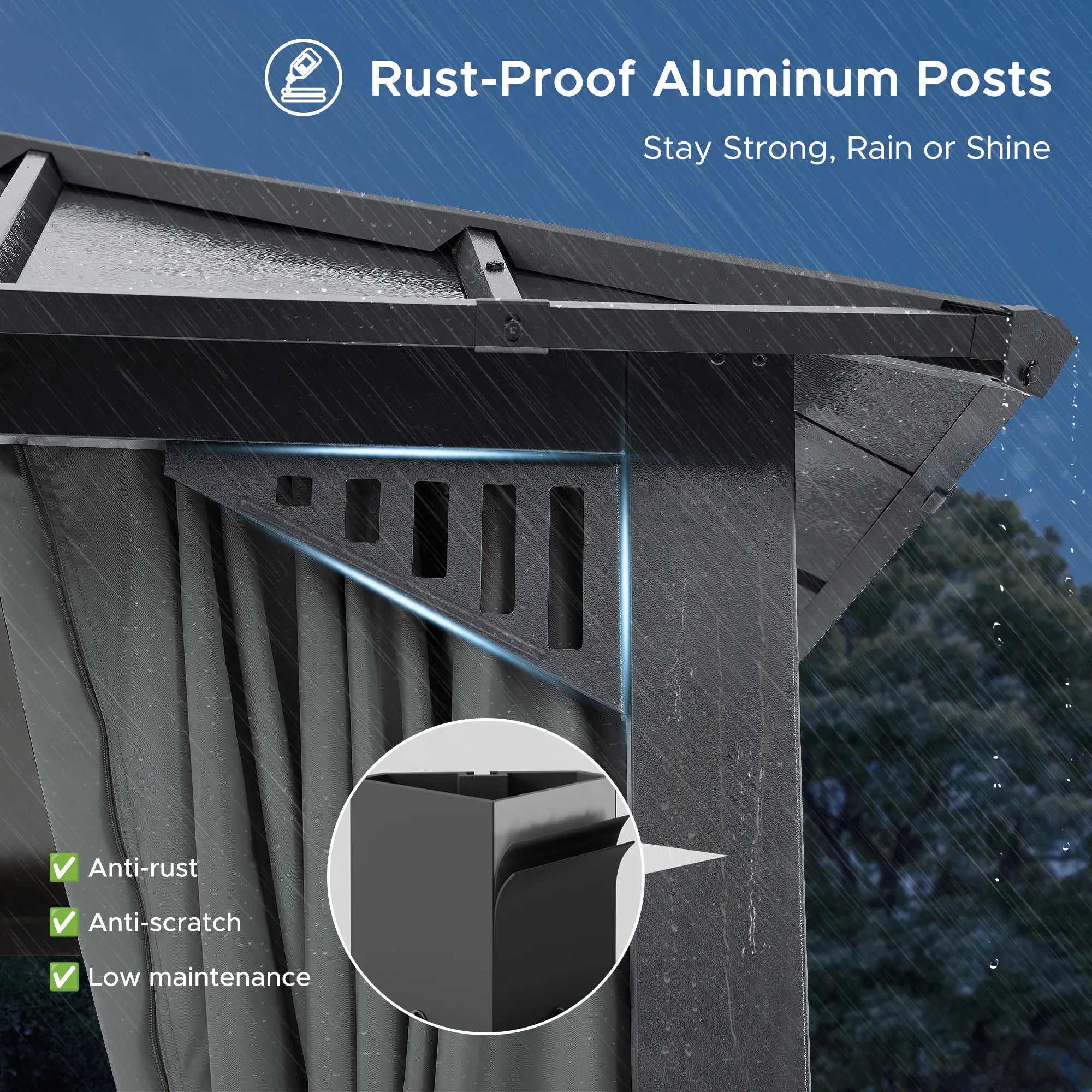 SUNJOY Kingston 12x20 Gazebo with Netting & Curtain | Steel Roof - Gray Aluminum Posts