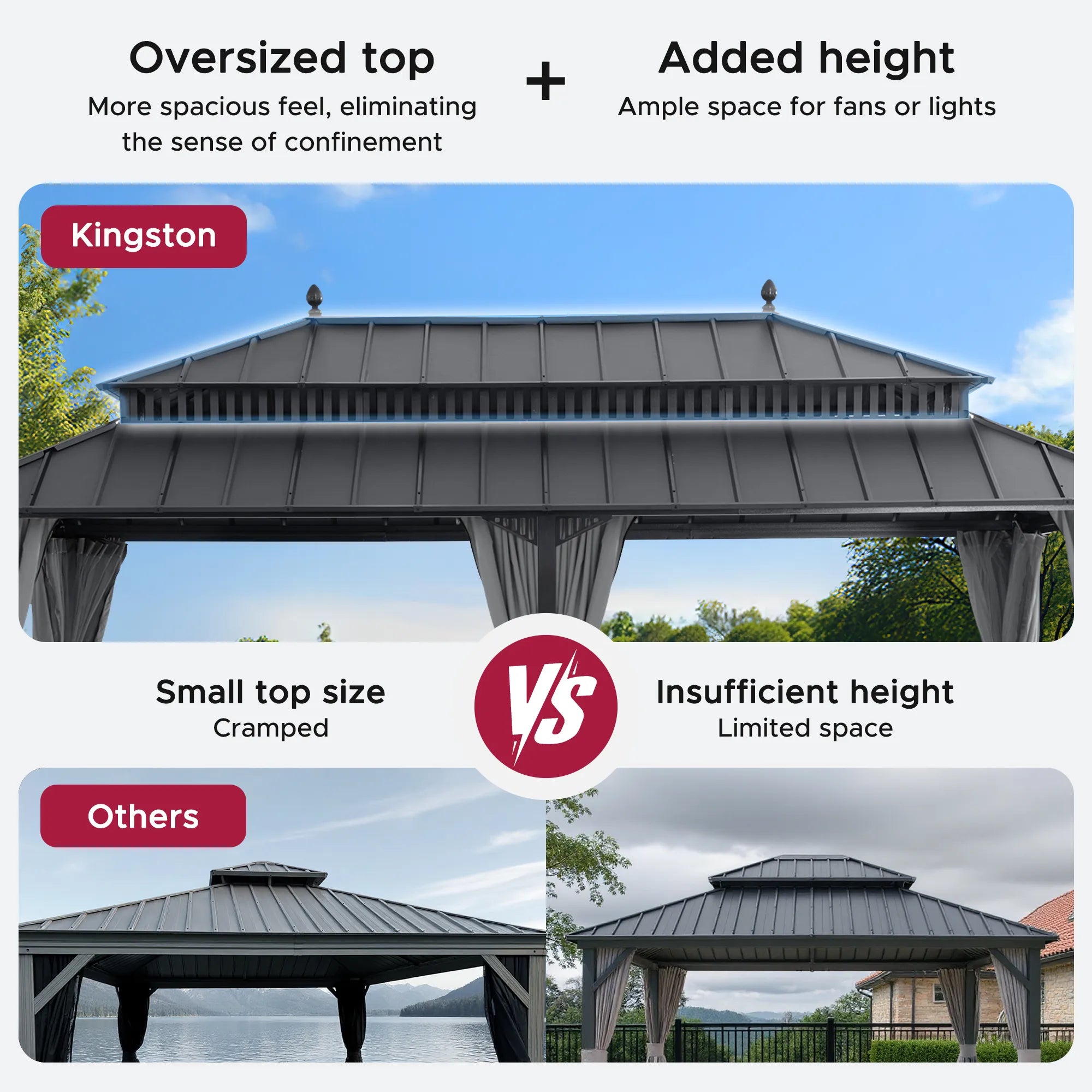SUNJOY Kingston 12x20 Gazebo with Netting & Curtain | Steel Roof - Gray Aluminum Posts
