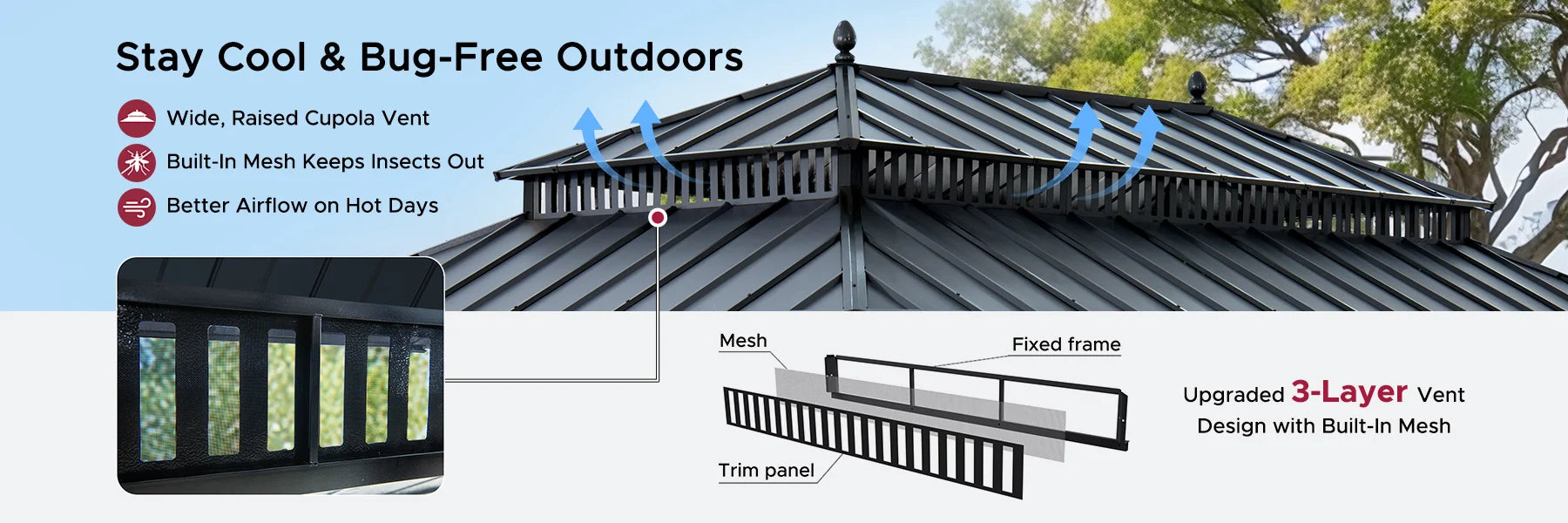 SUNJOY Kingston 12x20 Gazebo with Netting & Curtain | Steel Roof - Gray Aluminum Posts