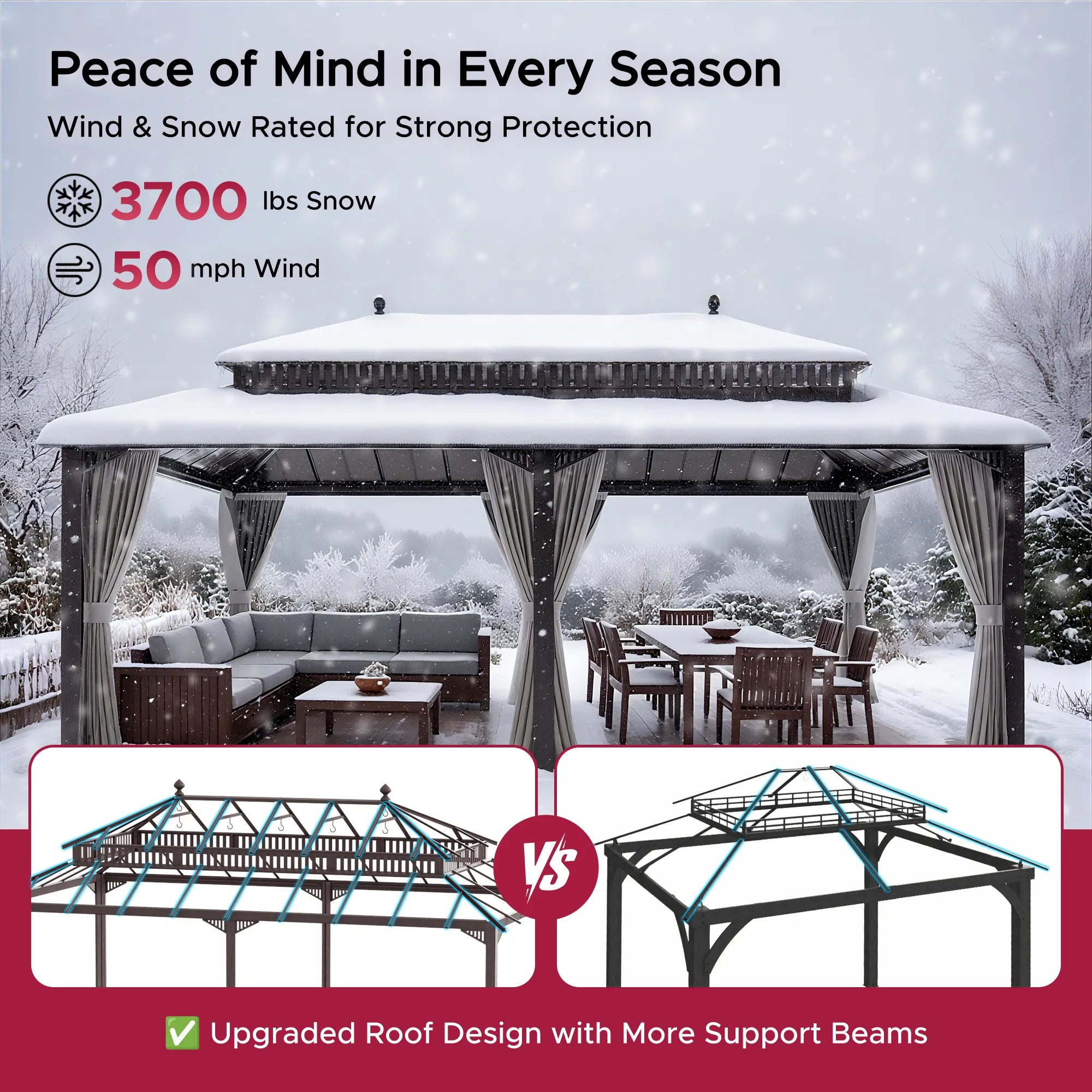 SUNJOY Kingston 12x20 Gazebo with Netting & Curtain | Steel Roof - Brown Aluminum Posts