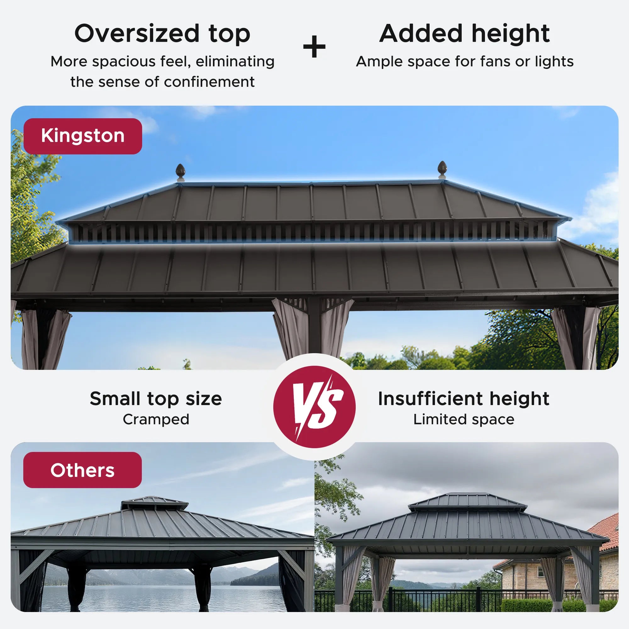 SUNJOY Kingston 12x20 Gazebo with Netting & Curtain | Steel Roof - Brown Aluminum Posts
