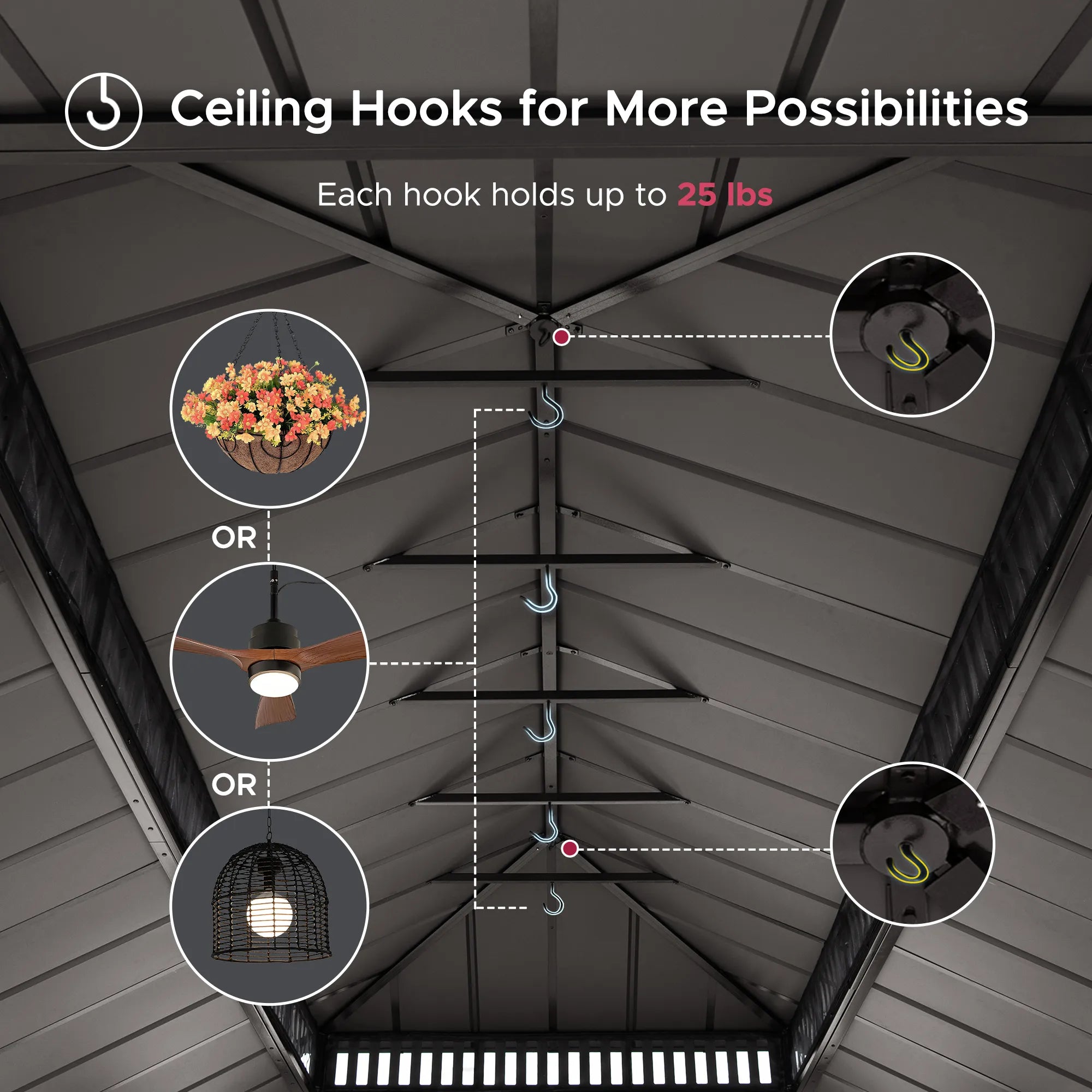 SUNJOY Kingston 12x20 Gazebo with Netting & Curtain | Steel Roof - Brown Aluminum Posts