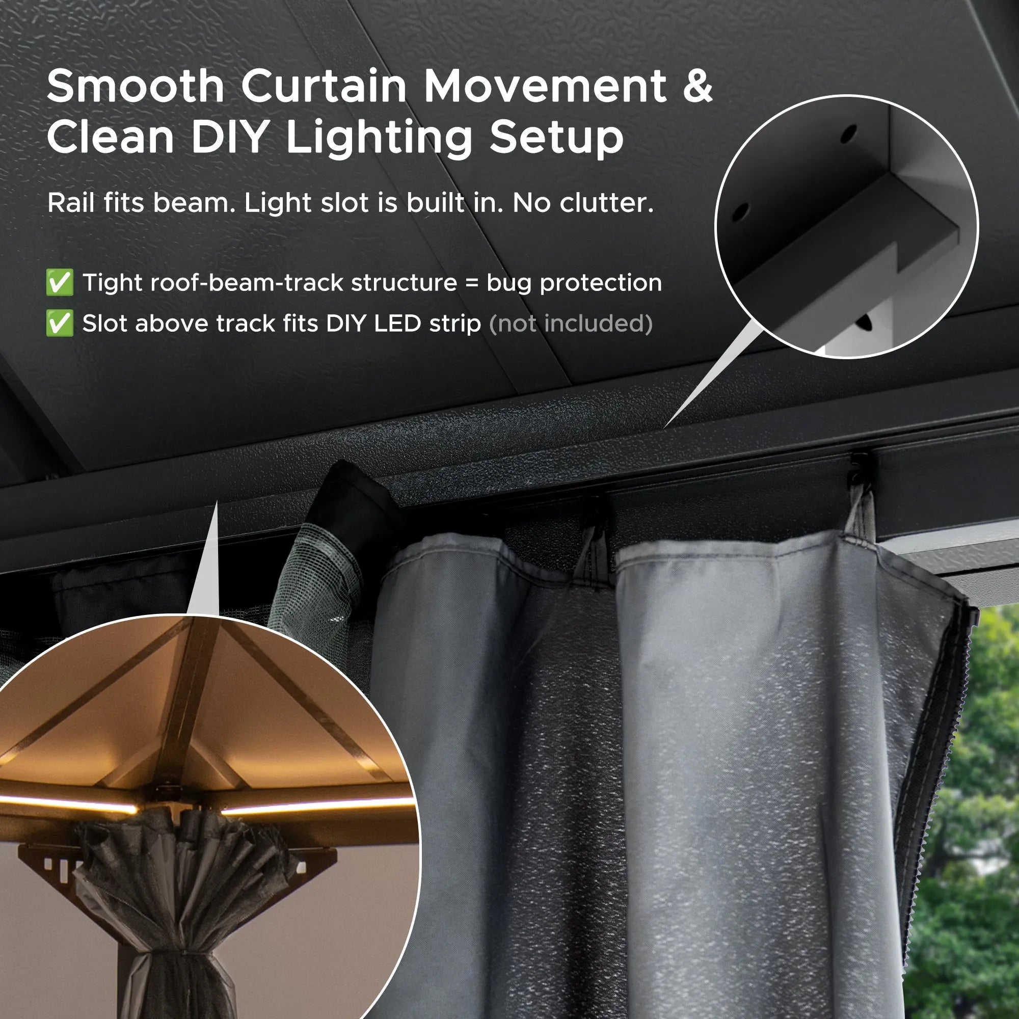 SUNJOY Kingston 12x10 Gazebo with Netting & Curtain | Steel & PC Roof - Gray Aluminum Posts