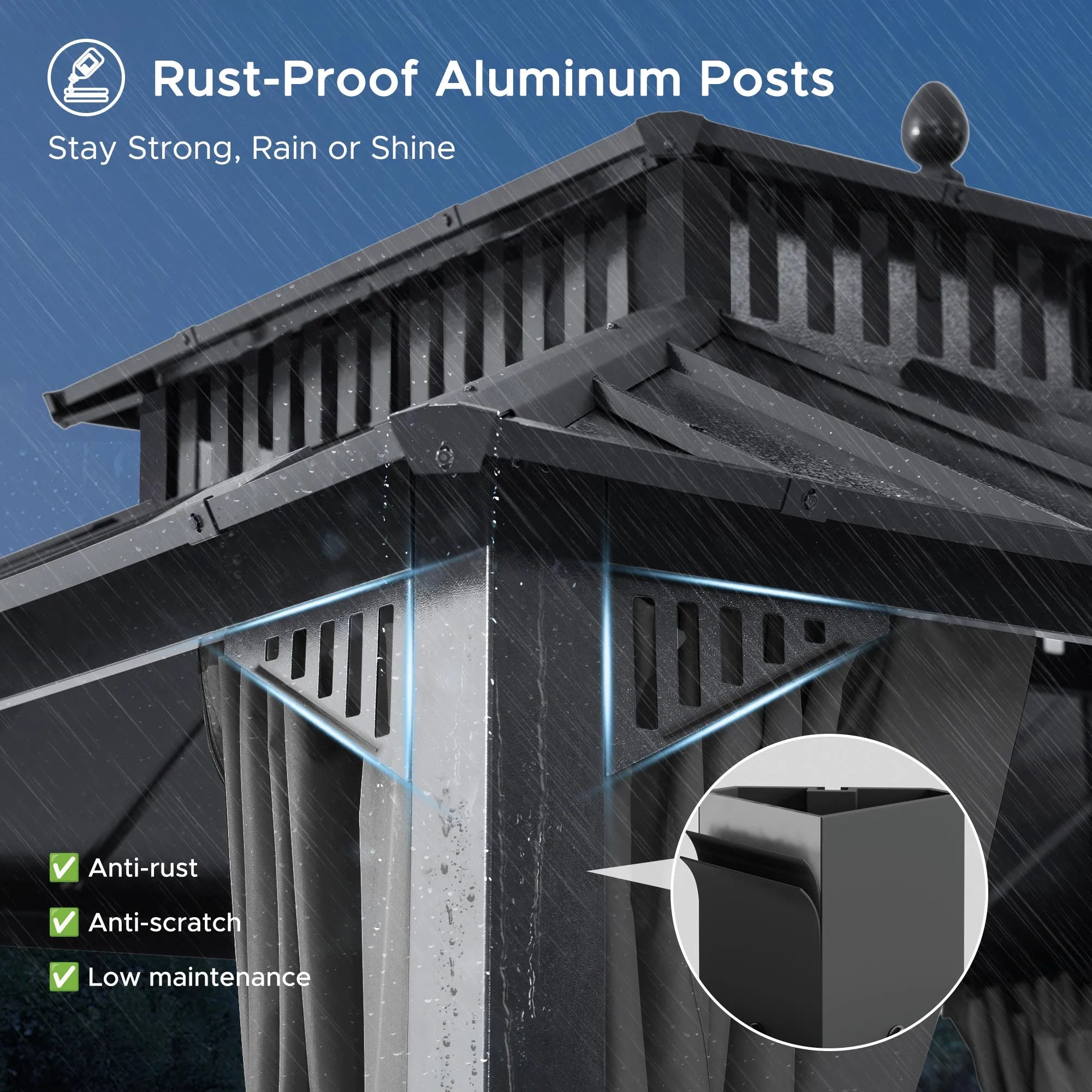 SUNJOY Kingston 12x10 Gazebo with Netting & Curtain | Steel & PC Roof - Gray Aluminum Posts