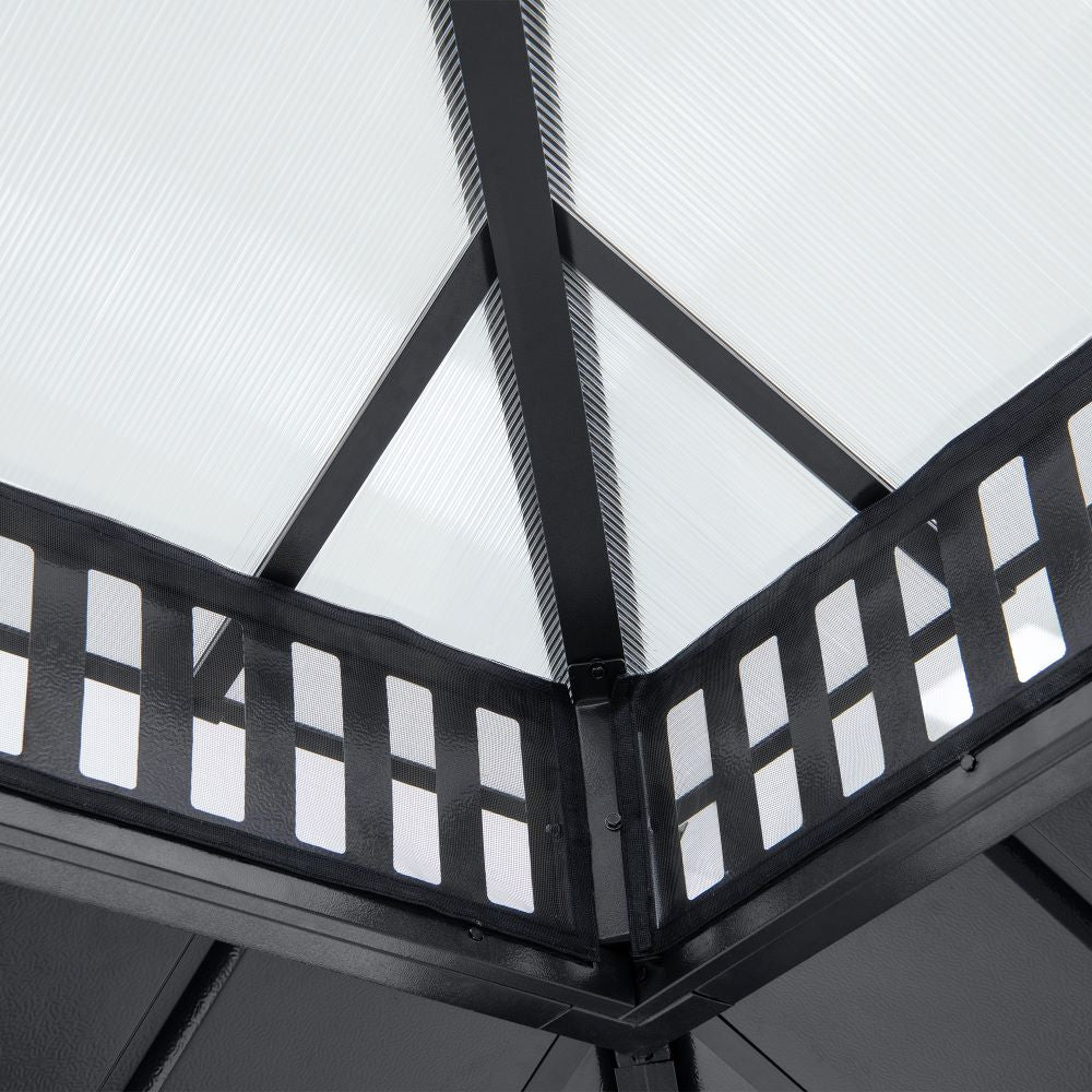 SUNJOY Kingston 12x10 Gazebo with Netting & Curtain | Steel & PC Roof - Gray Aluminum Posts