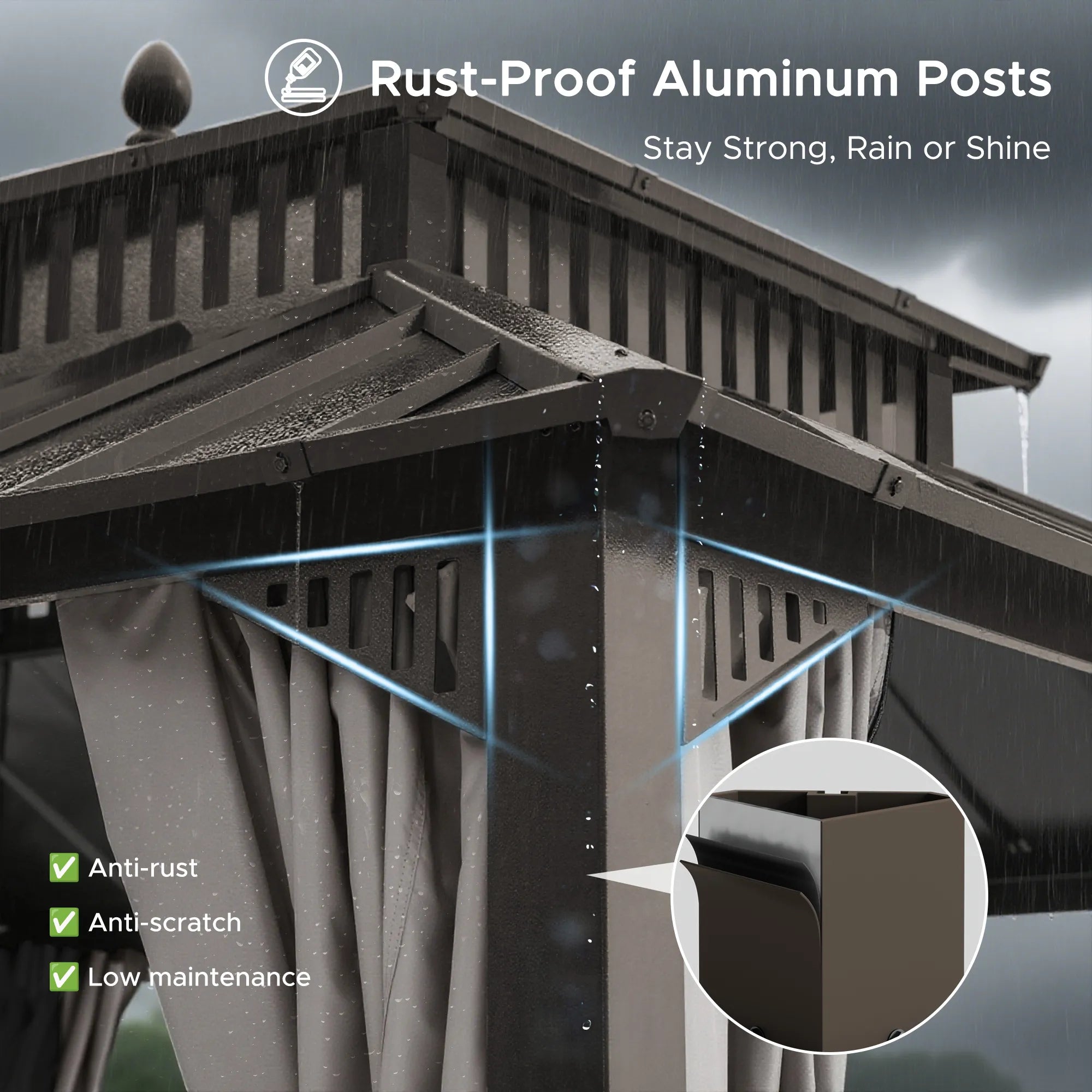 SUNJOY Kingston 12x10 Gazebo with Netting & Curtain | Steel & PC Roof - Brown Aluminum Posts