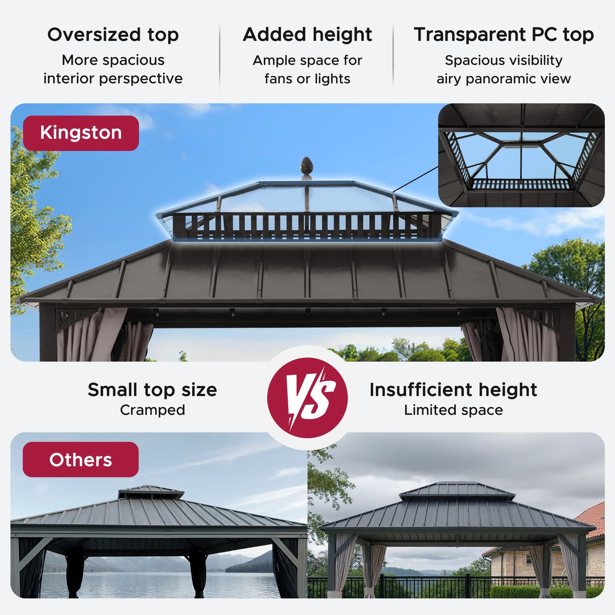 SUNJOY Kingston 12x10 Gazebo with Netting & Curtain | Steel & PC Roof - Brown Aluminum Posts